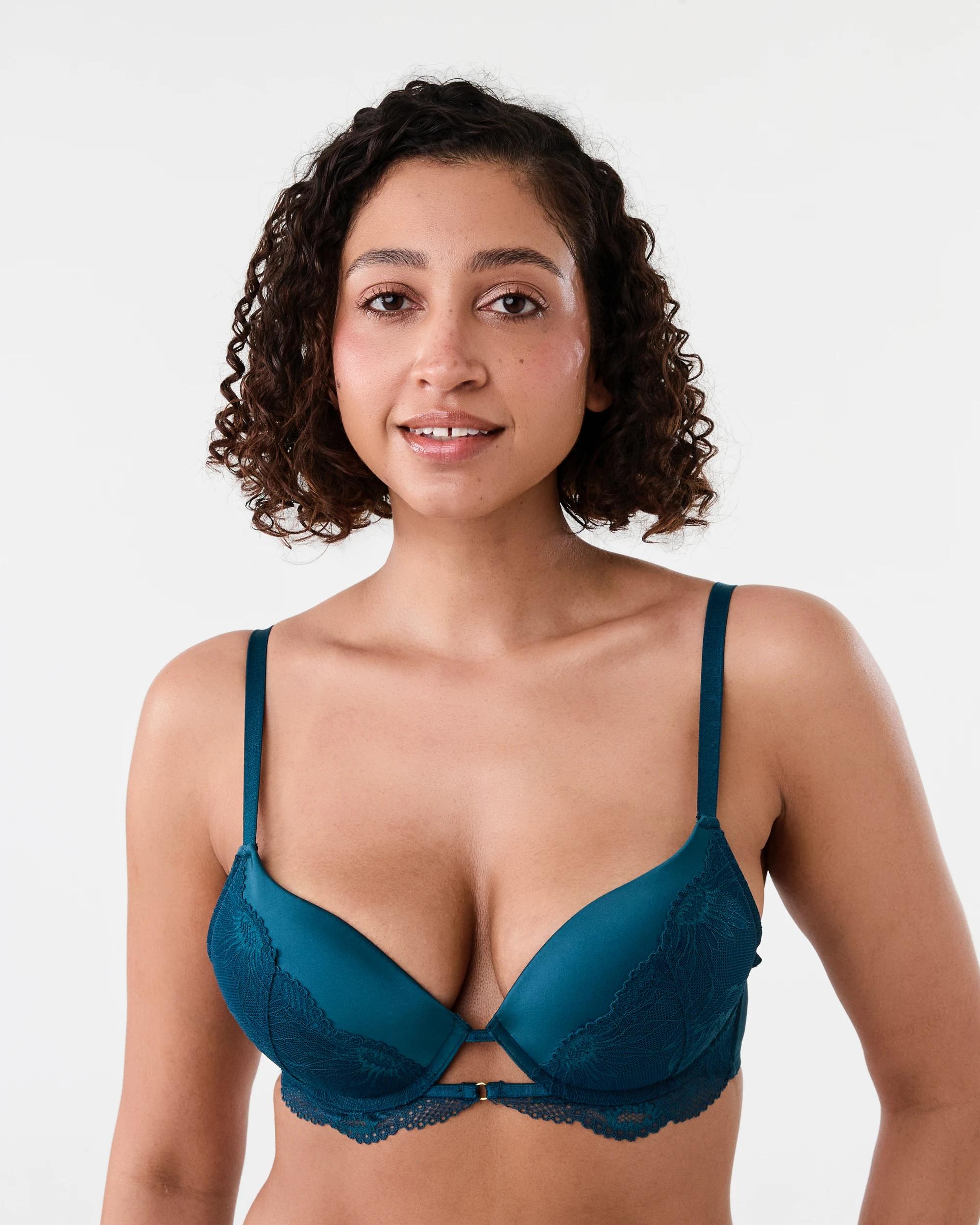 1 Co-ordinated Satin and Lace Push-Up Bra Deep Teal