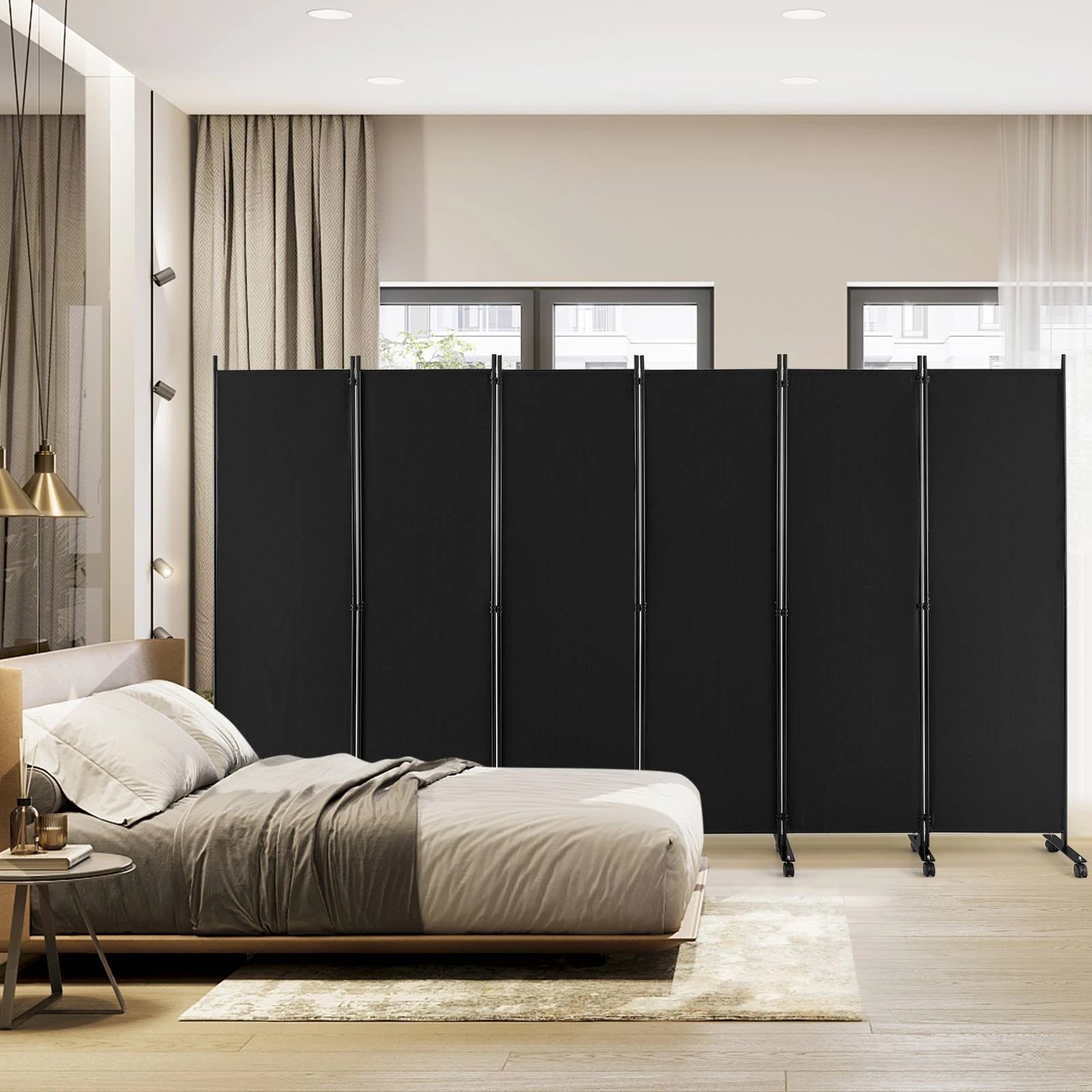 3 Costway 1.72m 6-Panel Folding Room Divider Rolling Mobile Privacy Screen w/Lockable Wheels - Black, 3 of 3