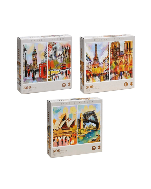 500 Piece Famous Landmark Water Colour Puzzles Assorted Kmart