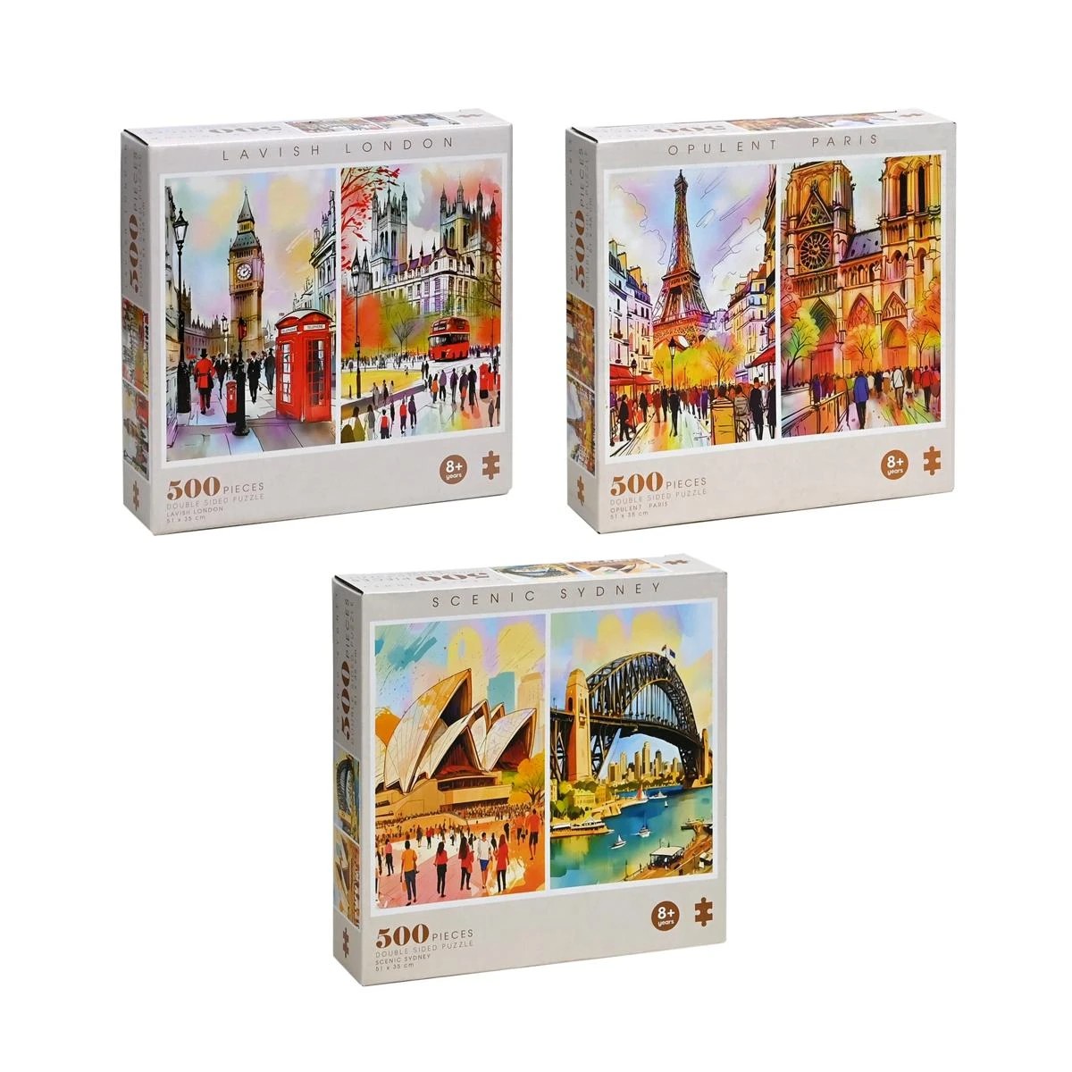 1 500 Piece Famous Landmark Water Colour Puzzles - Assorted, 1 of 9