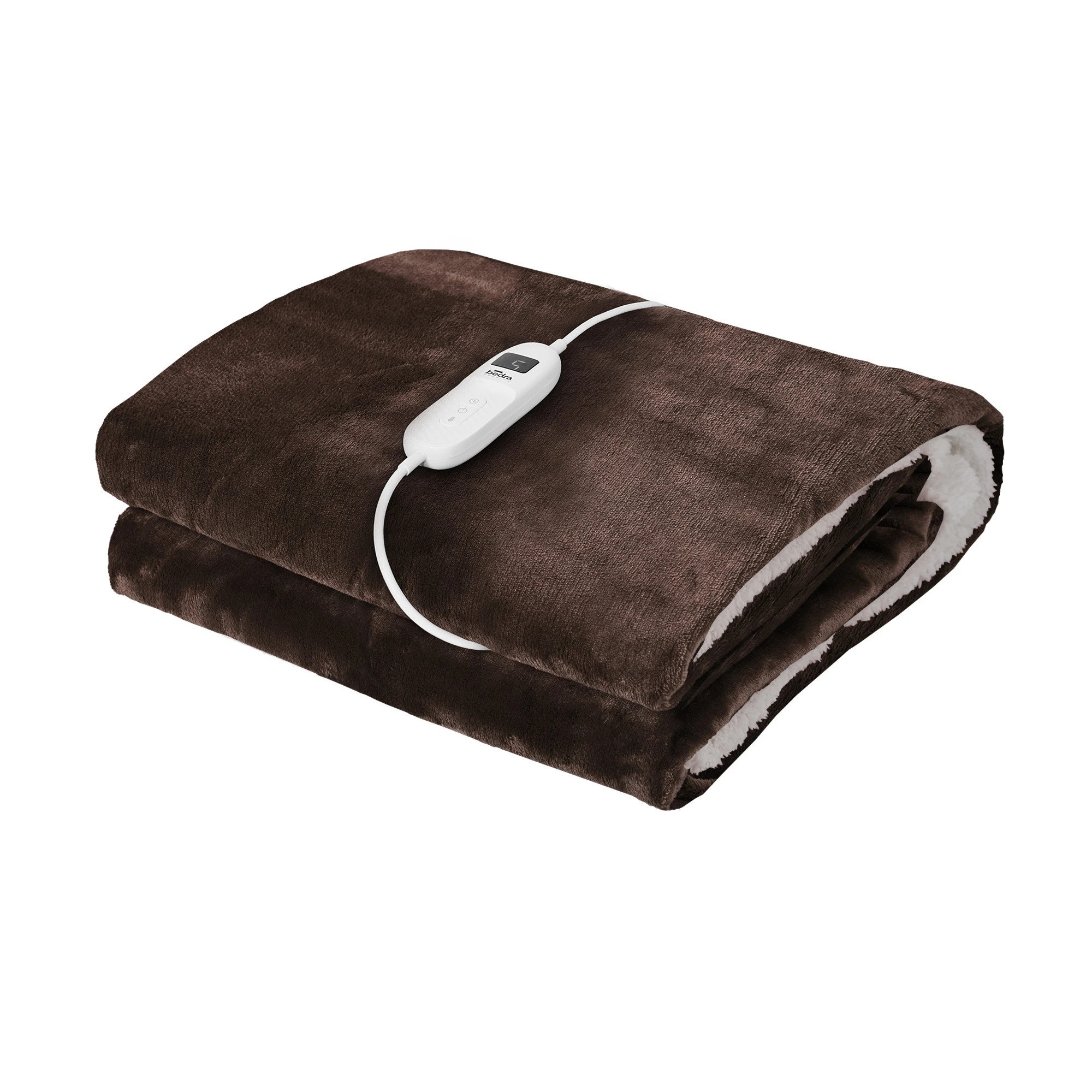 1 Bedra Bedding  Electric Throw Rug Dual Side Heated Blanket Flannel&Sherpa - Single Bed - Brown, 1 of 8