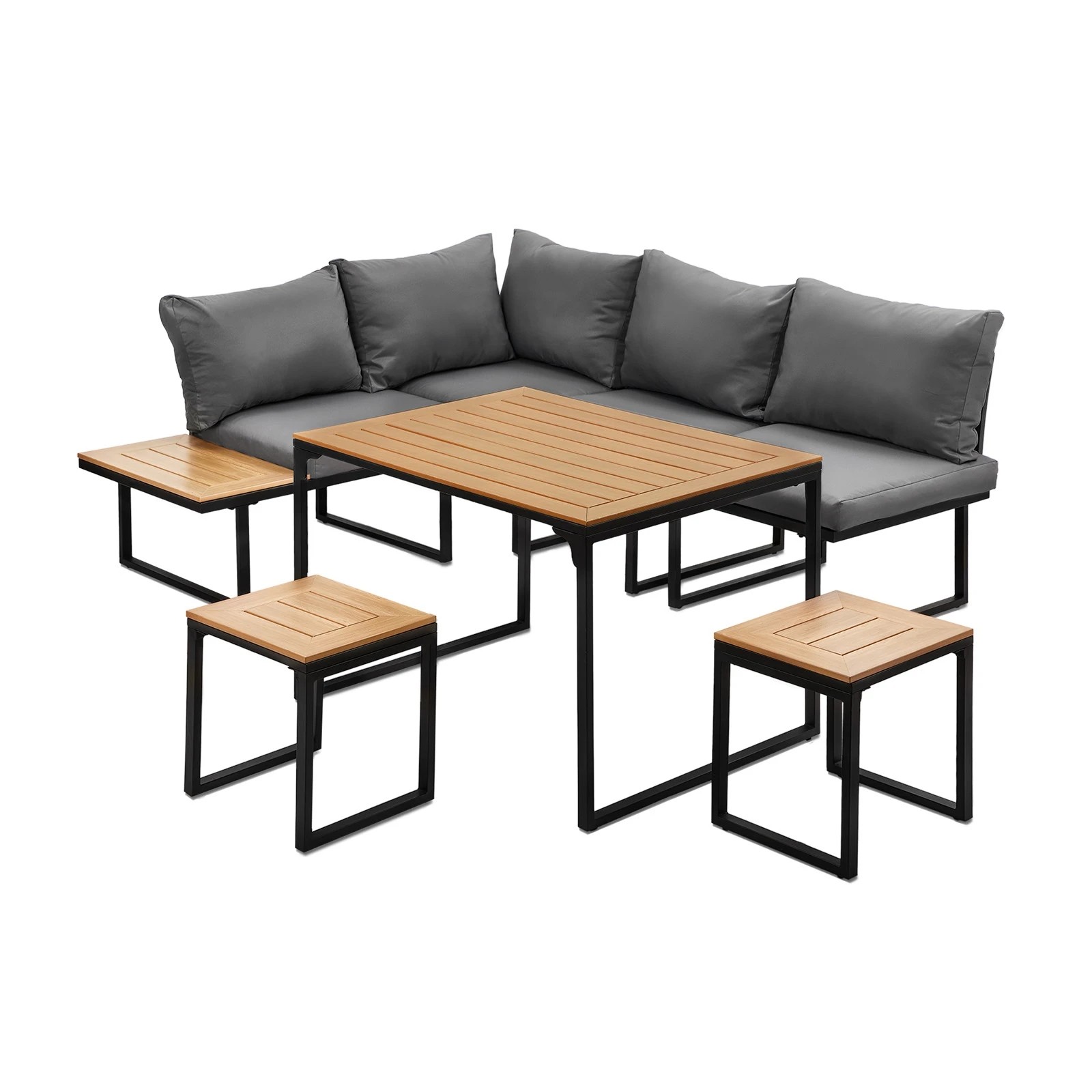 1 Livsip 6 Seater Outdoor Dining Sofa Set Lounge Furniture Patio Stool - Multi, 1 of 8