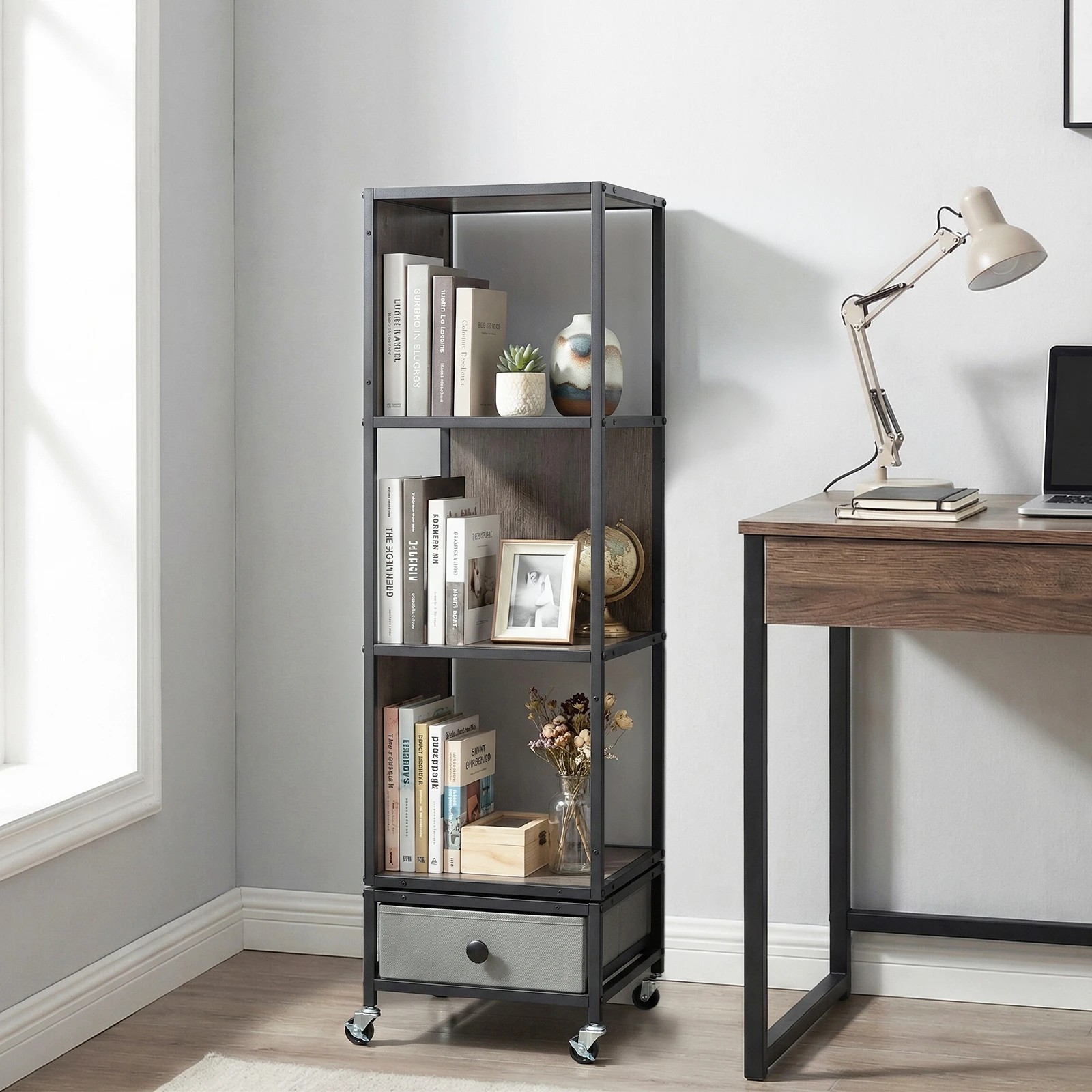 Costway 4-Tier Rotating Bookshelf Bookcase Display Shelf w/Wheels ...