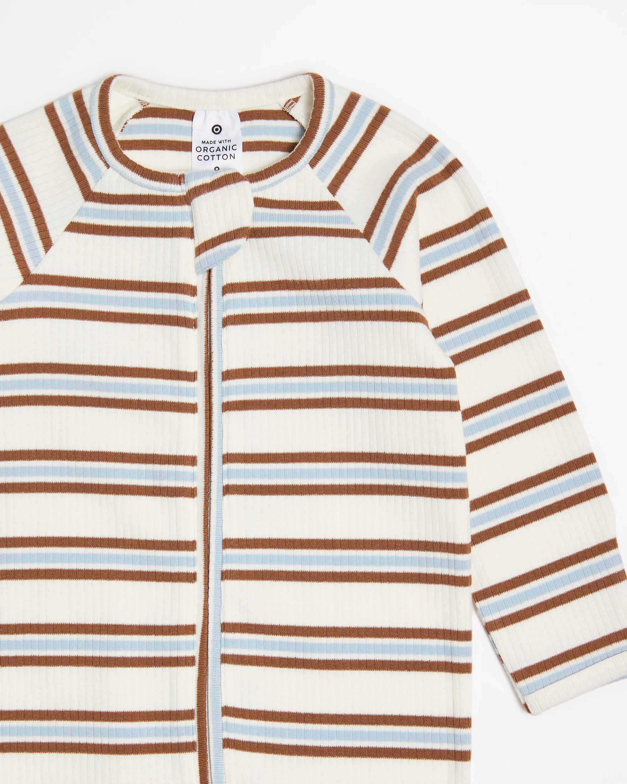 3 Target Baby Organic Cotton Rib Zip Footless Coverall BROWN RETRO STRIPE, 3 of 4