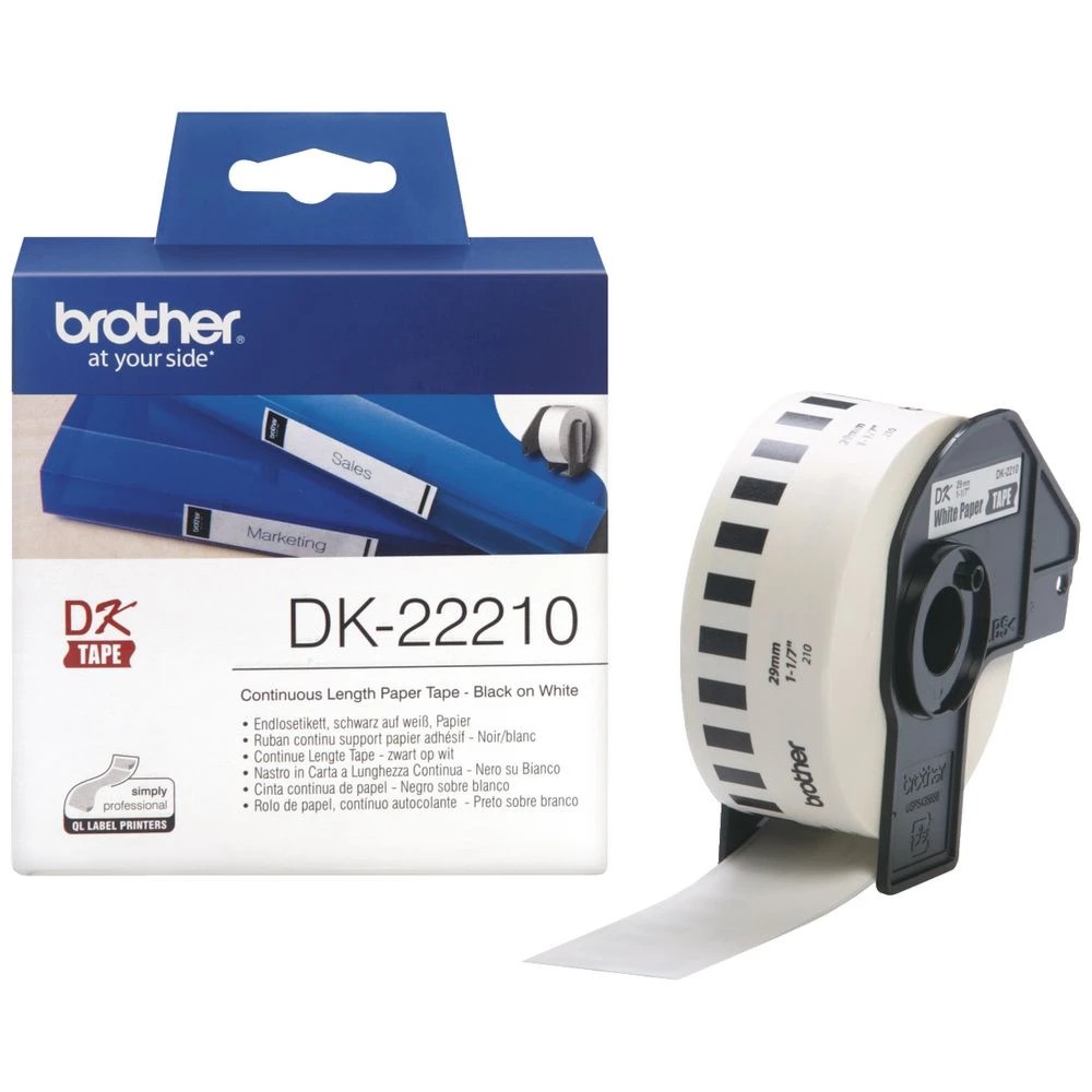 2 Brother DK 22210 Paper Tape 29mm wide Black on White, 2 of 2