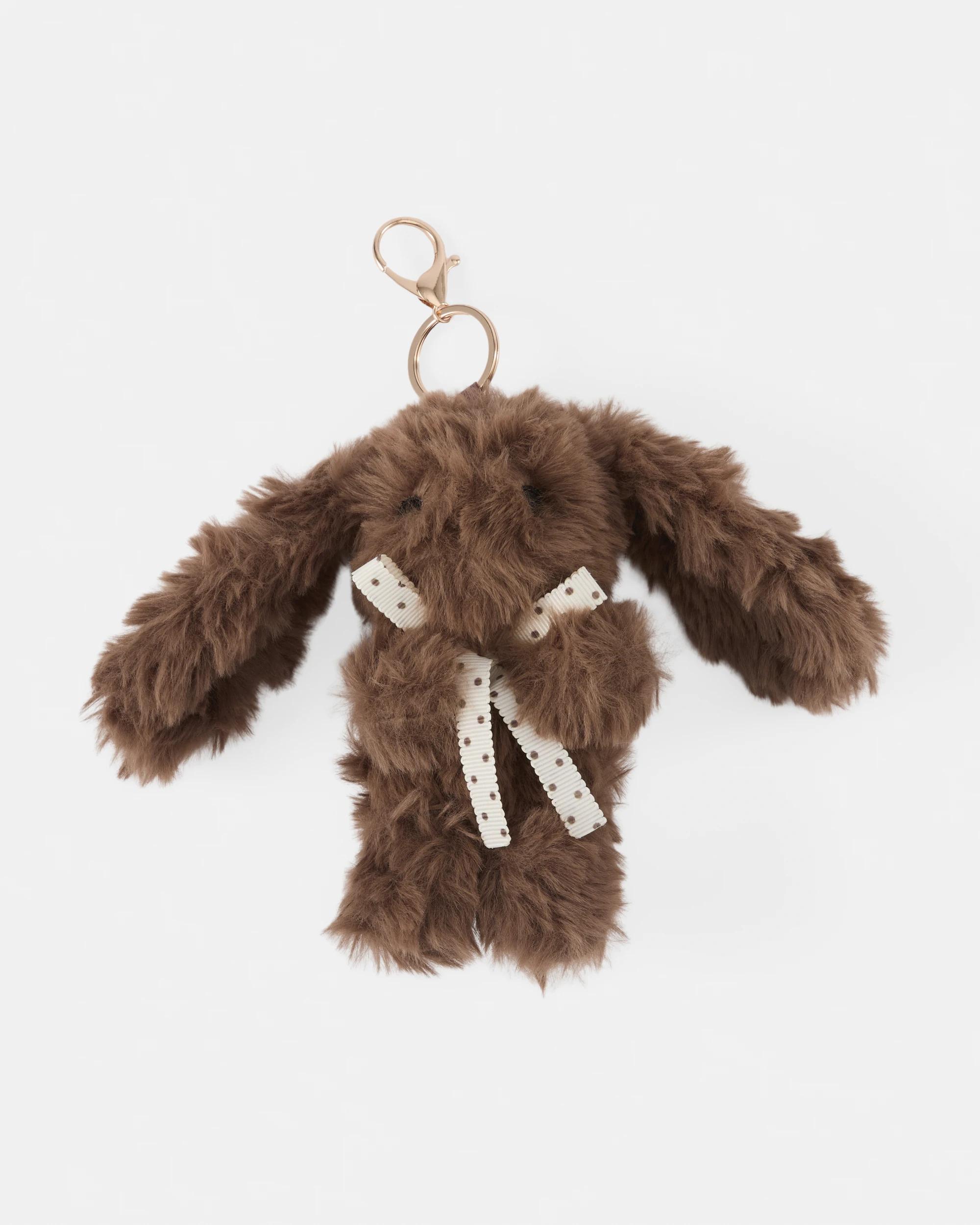 1 Fluffy Bunny Charm Keyring - Brown Brown, 1 of 3