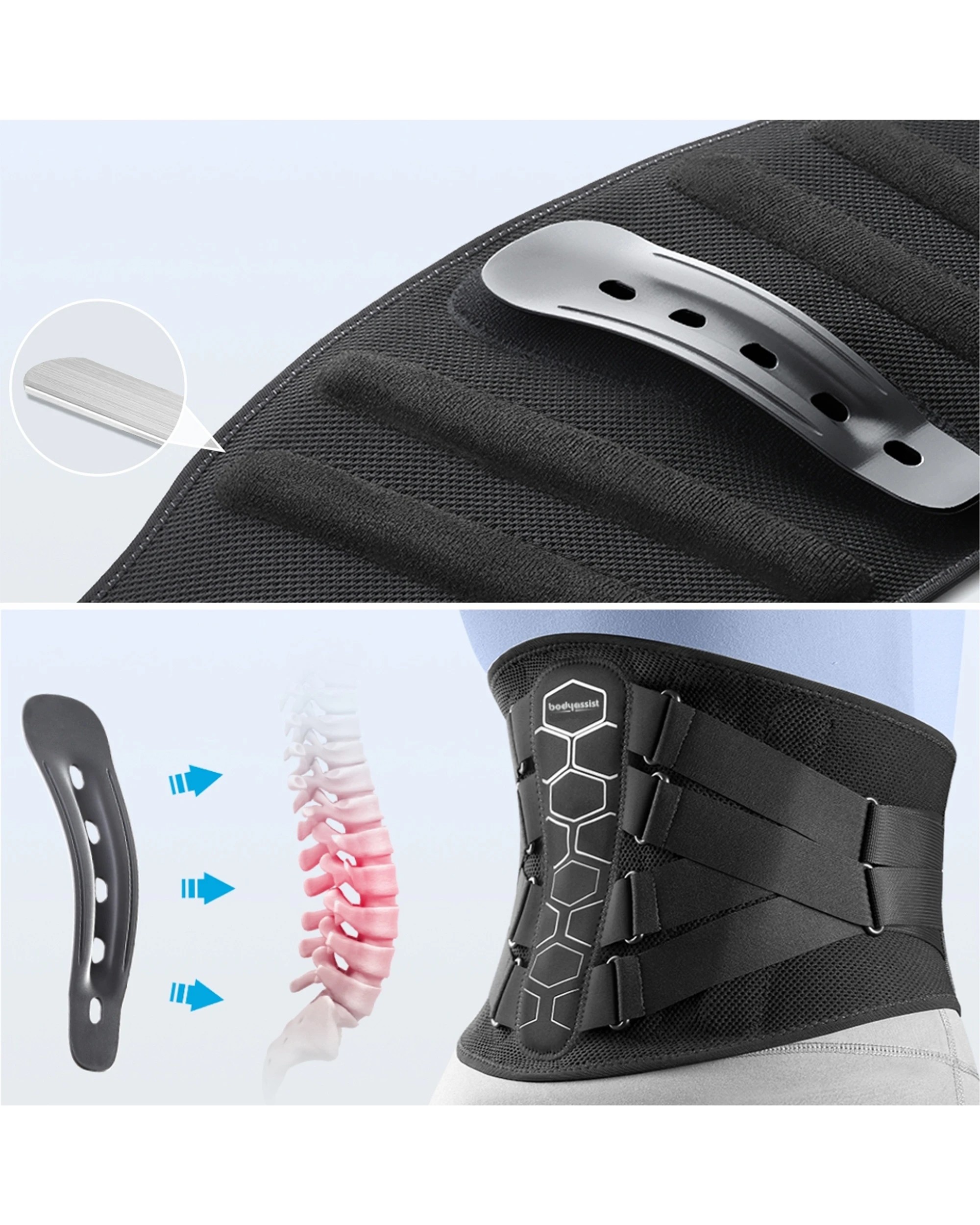 6 Bodyassist Contoured 3D Bionic Quad Strap Back Brace with Lumbar Stays Medium - Black, 6 of 9