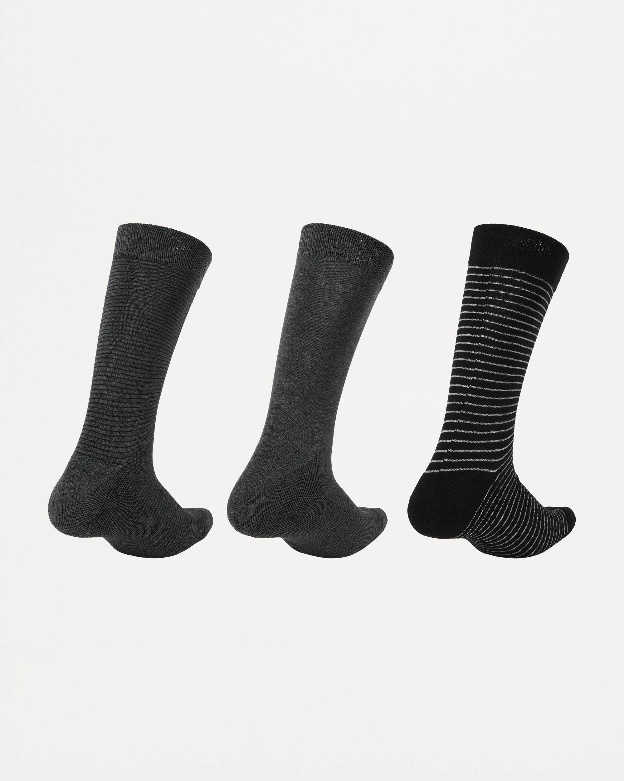 2 3 Pack Bamboo Rib Socks Gry Stripe, 2 of 3