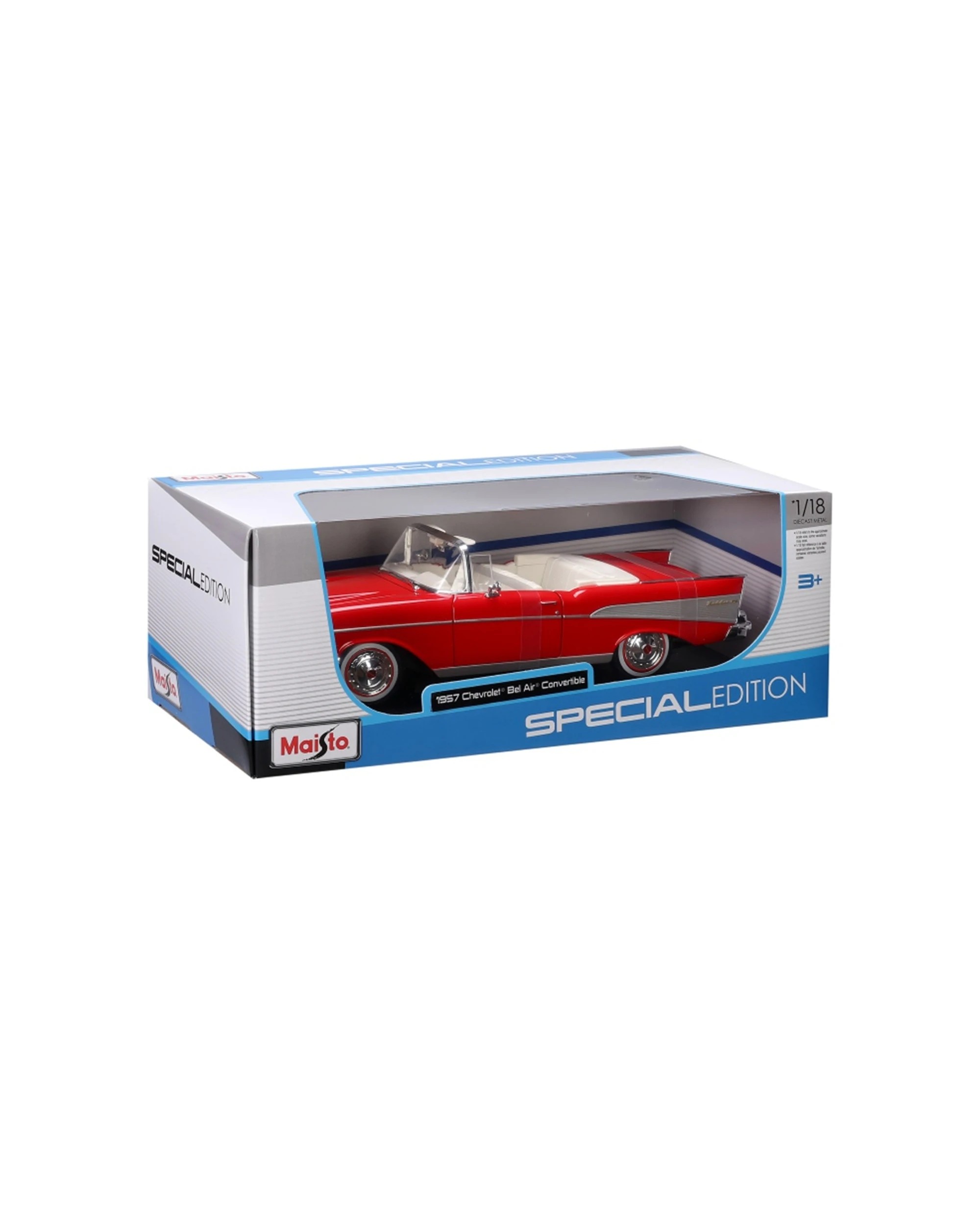 7 Maisto 1957 Chevrolet Bel Air Convertible Diecast Model Car Replica - Red, 7 of 7