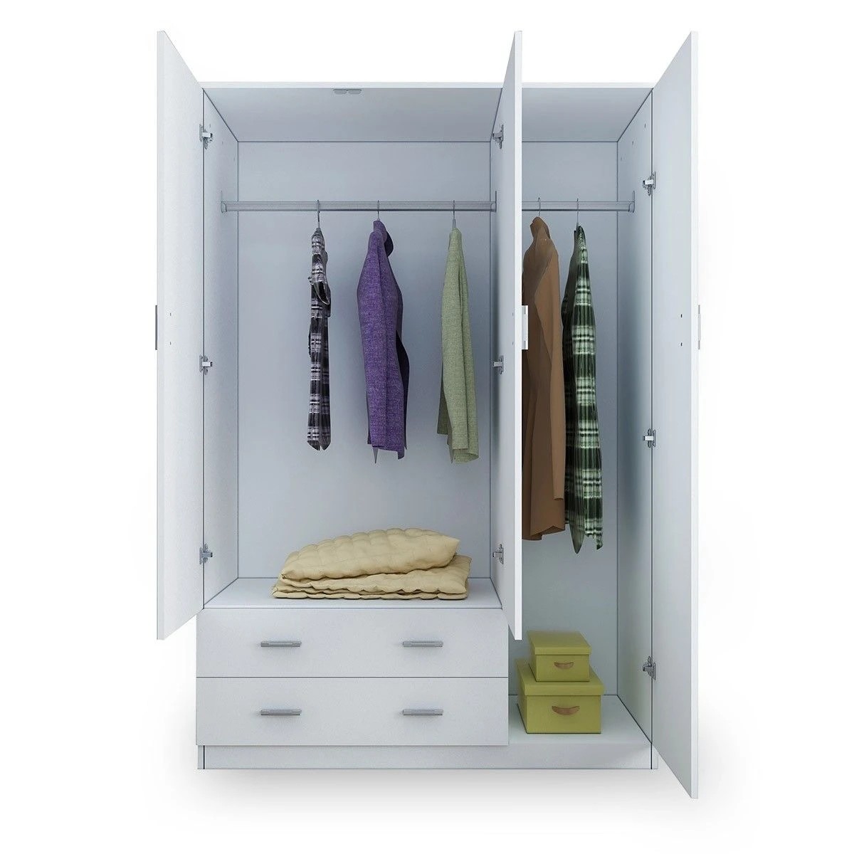 5 AUSWAY White Wardrobe Cabinet Wood Bedroom Clothes Storage Organiser Cupboard 3 Doors 2 Drawers, 5 of 7
