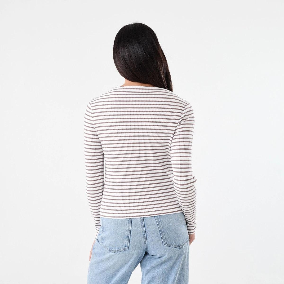 3 Long Sleeve Rib Boat Neck Top Taupe Stp, 3 of 5