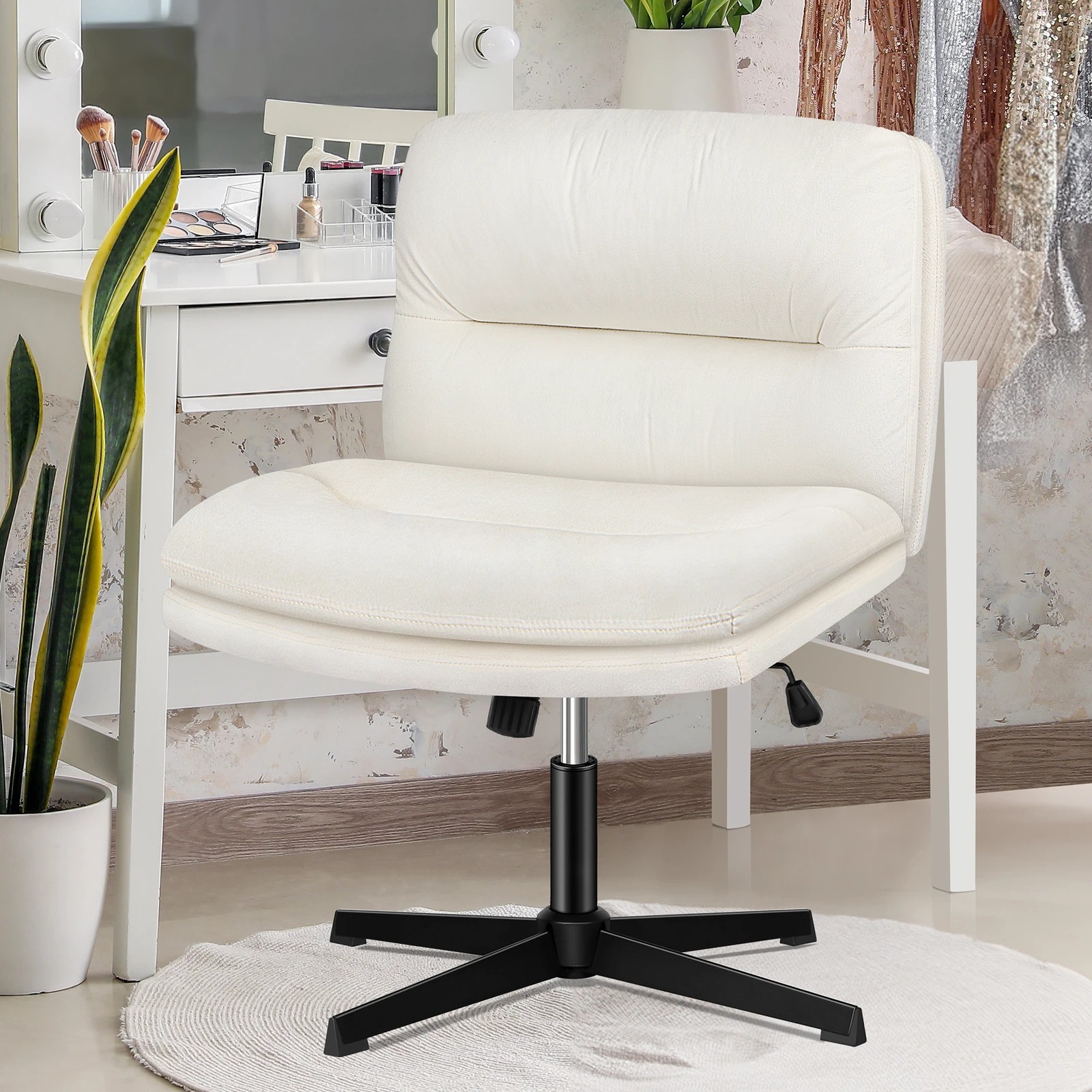 4 Alfordson Office Chair Computer Seat Cross-legged Work Ottoman Velvet - Beige, 4 of 10