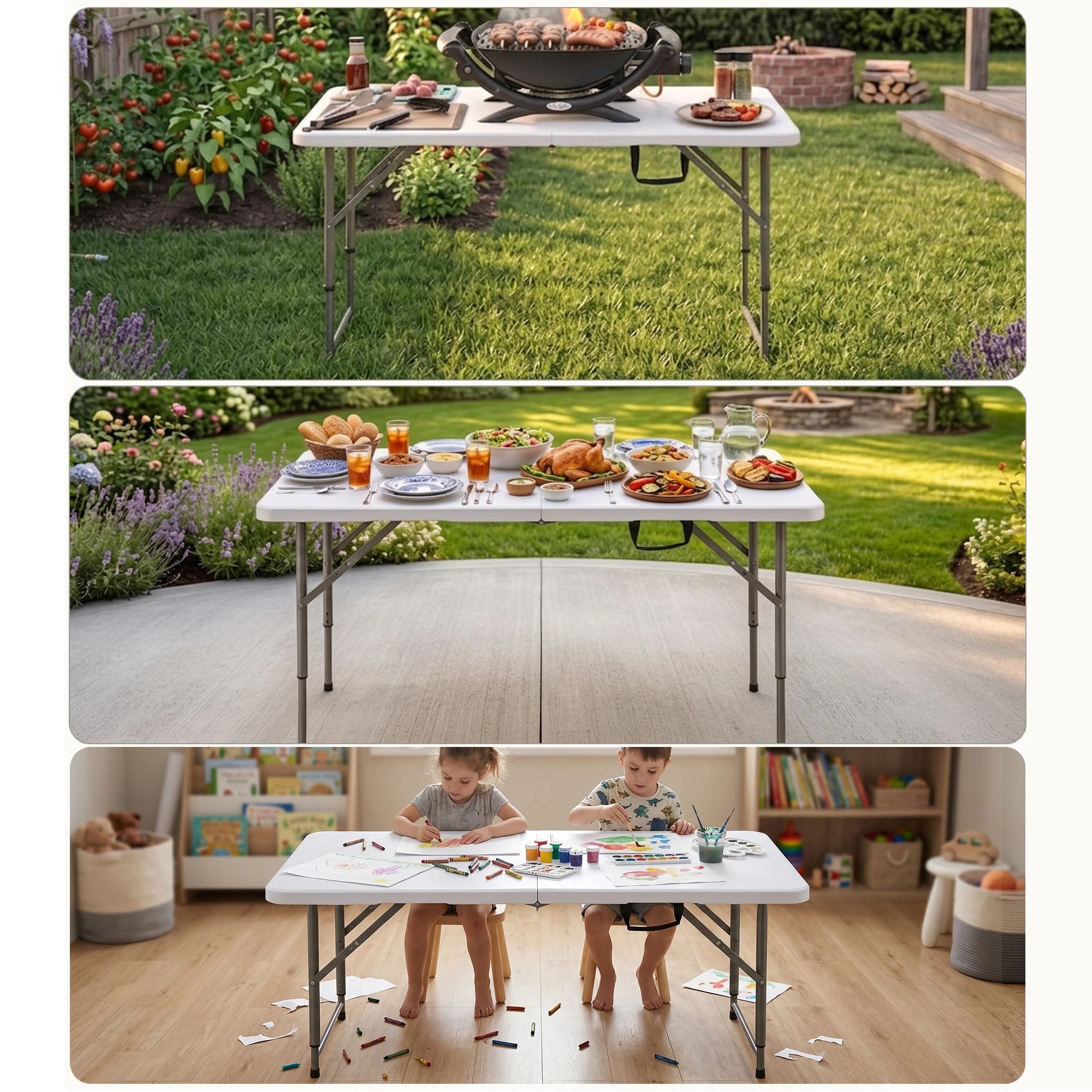 5 Gardeon 123cm Folding Table Portable Fold - White, 5 of 10