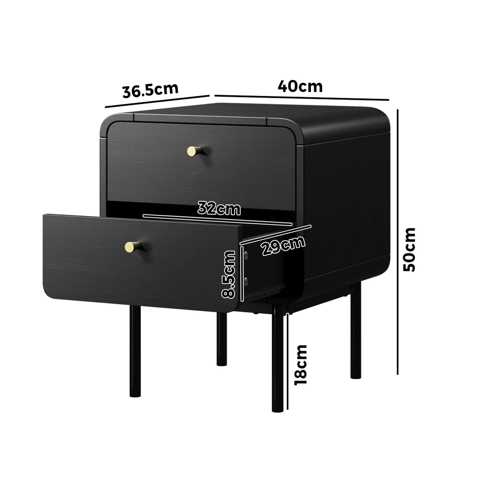 2 Oikiture Bedside Table 2 Drawers Side Table Bedroom Nightstand Metal - Black, 2 of 9