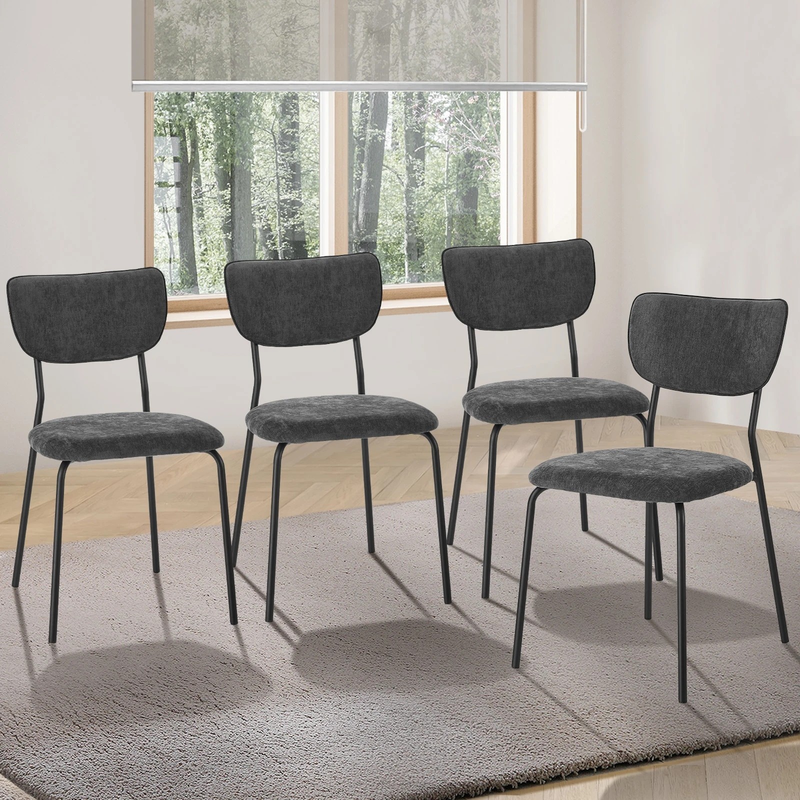 3 Oikiture Set of 4 Dining Chairs Linen Fabric Padded Seat - Grey, 3 of 9