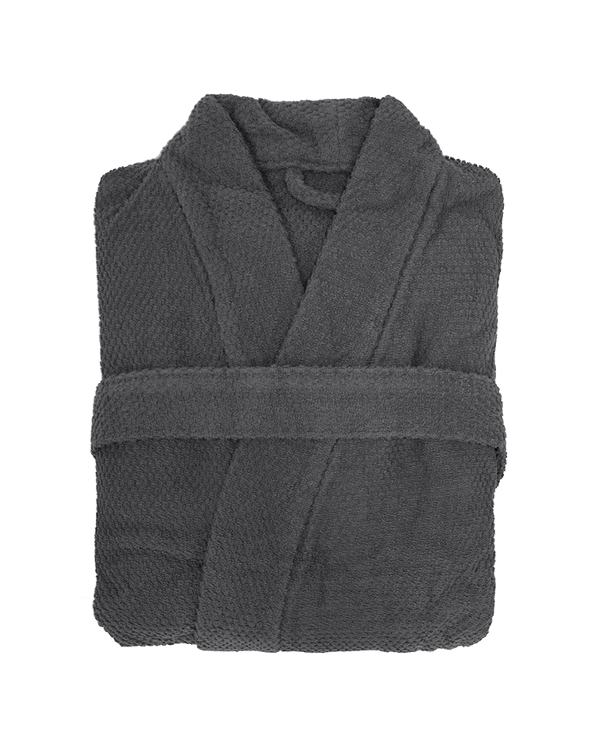 1 Bambury Angove Cotton Robe Small Long Sleeve Towelling Bathrobe Pockets - Charcoal, 1 of 1