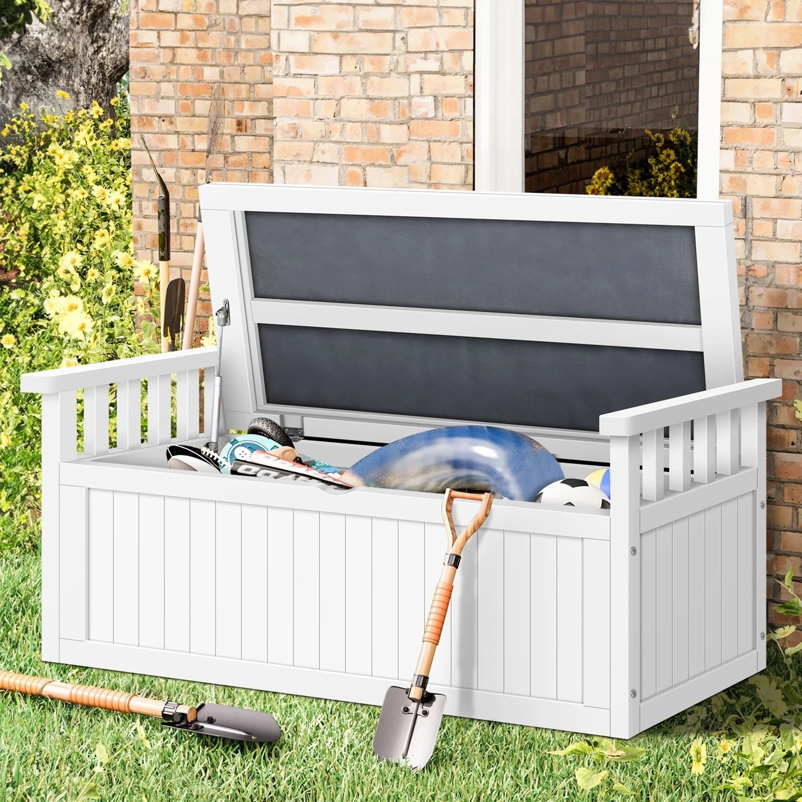 6 Alfordson Outdoor Storage Box Wooden Garden Bench Chest Tool Sheds XL - White, 6 of 9