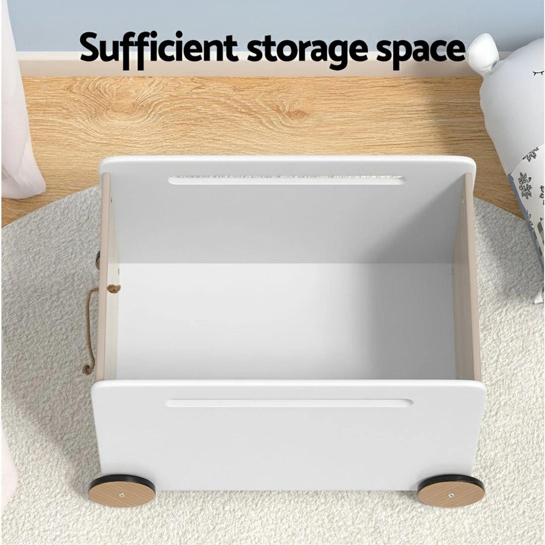 4 Keezi Kids Toy Box Chest Toys Storage Children Organiser Wheel - White, 4 of 5