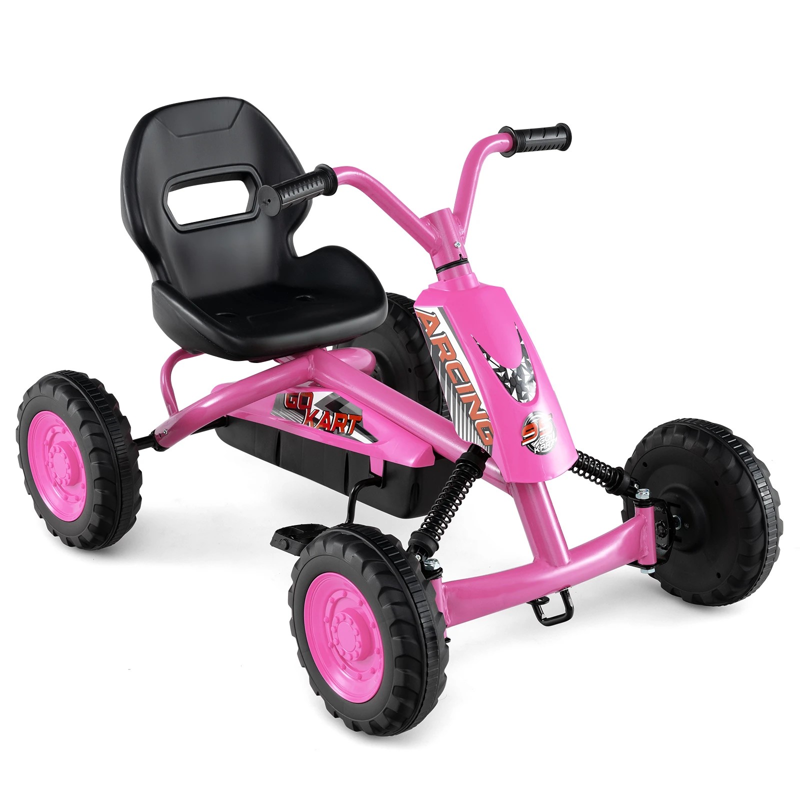1 Costway Pedal Go Kart 4 Wheel Ride On Car Toys Off-road Racer - Pink, 1 of 1
