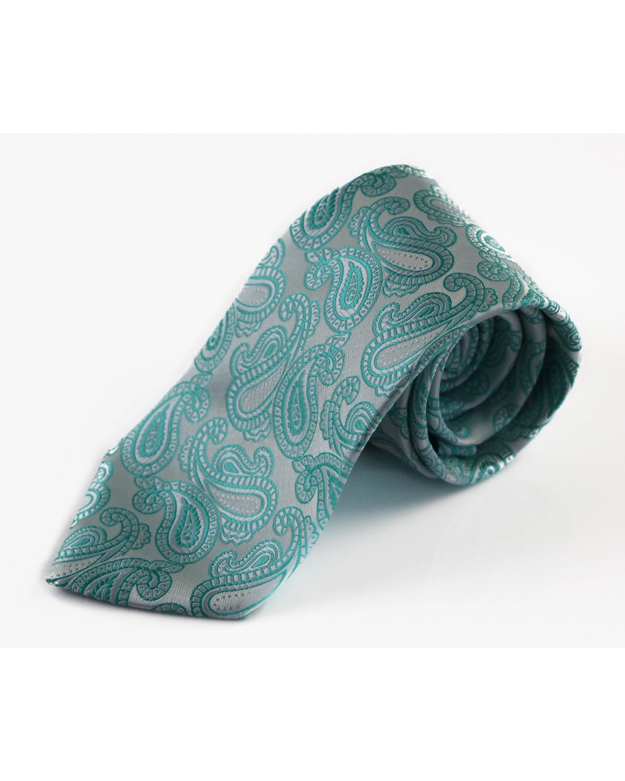 2 Zasel Mens Silver & Turquoise Paisley Patterned 8cm Neck Tie, 2 of 2