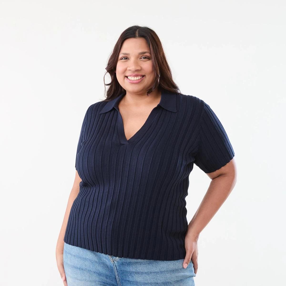 1 Curve Short Sleeve Polo Top NAVY BLAZER, 1 of 5