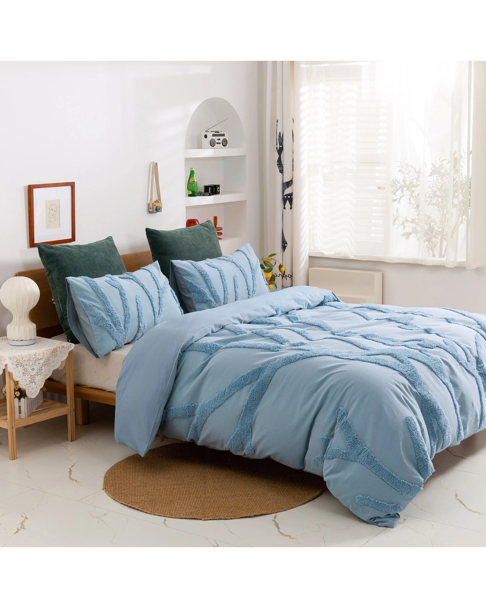 2 Dreamaker Kye Tufted Washed Vintage Cotton Quilt Cover Set - Queen Bed - Blue, 2 of 5