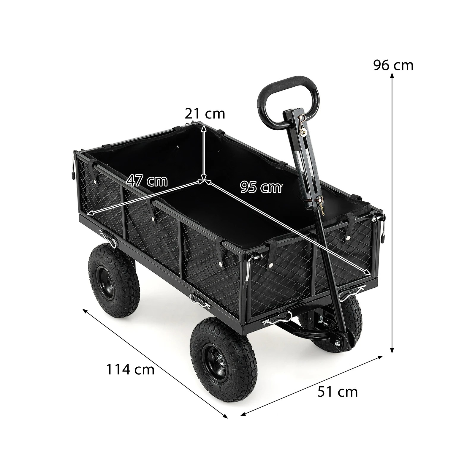 6 Costway Heavy Metal Garden Cart 400KG Utility Wagon w/Mesh Side & Rotating Handle - Black, 6 of 6