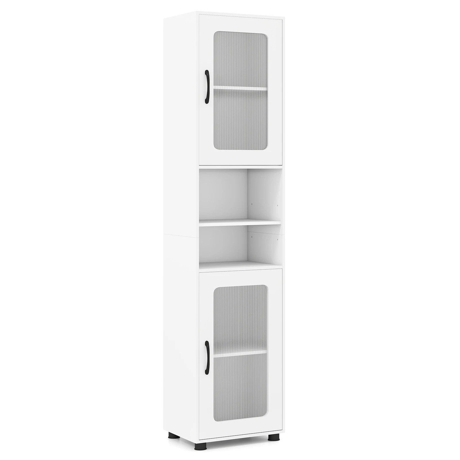 1 Costway 1.7M Bathroom Storage Cabinet Slim Sideboard w/2 Fluted Doors - White, 1 of 8