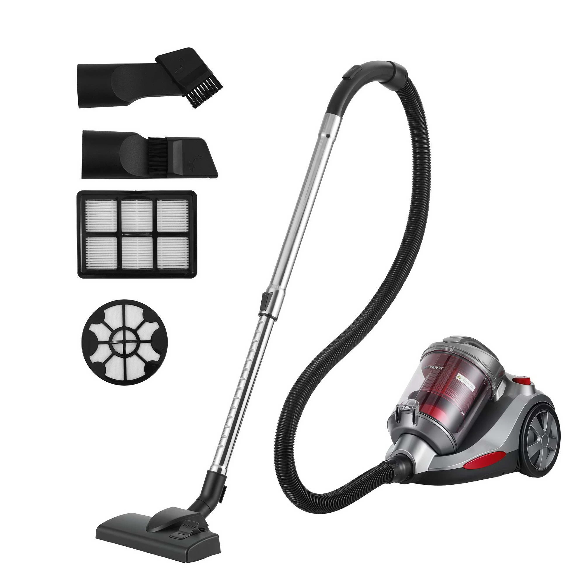 1 Devanti Vacuum Cleaner Bagless Canister 2000W 25kPa Powerful Suction 4L - Red, 1 of 9