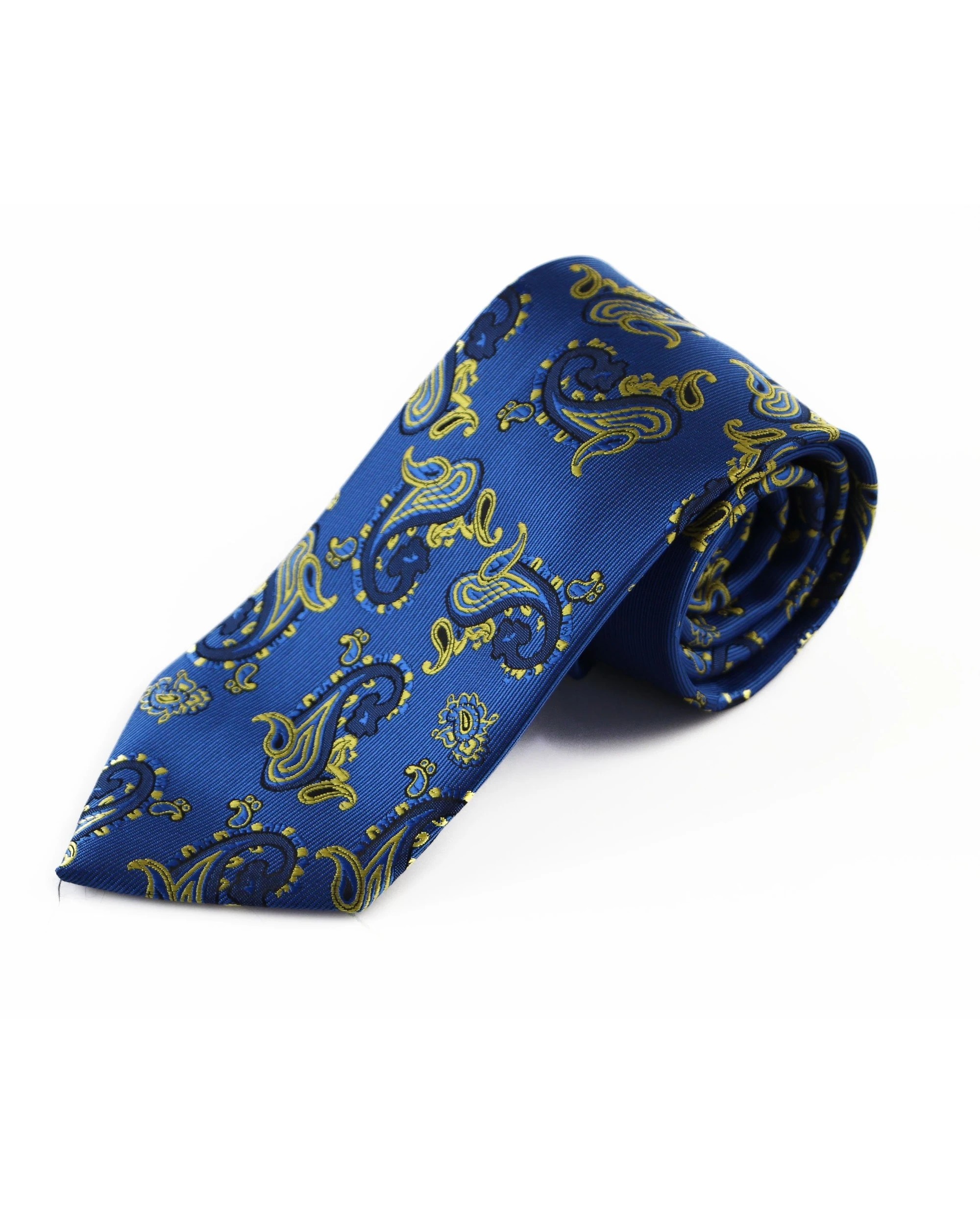 2 Zasel Mens Blue & Yellow Gold Paisley Patterned 8cm Neck Tie, 2 of 2