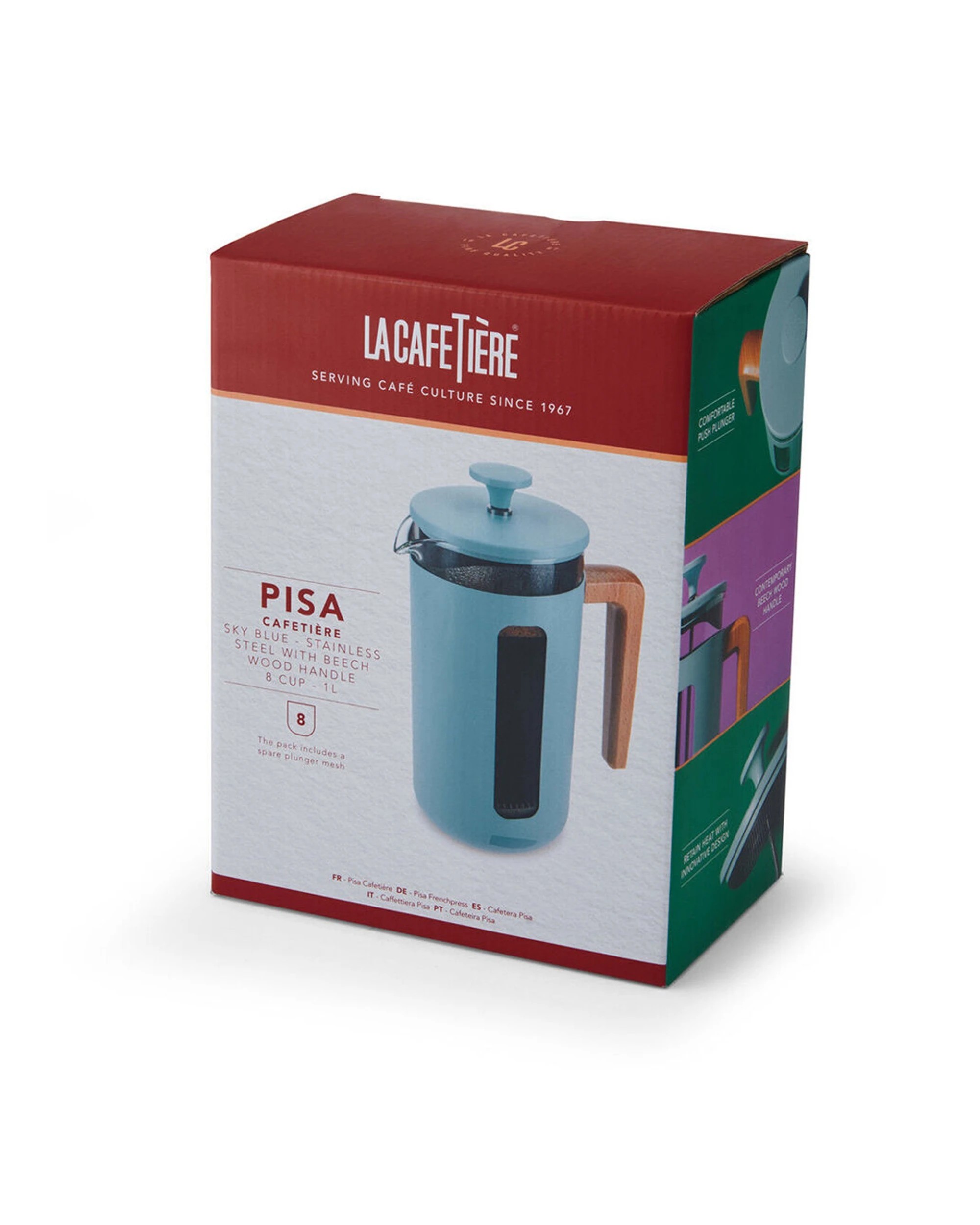 4 La Cafetiere Pisa 8-Cup Cafetiere Glass Coffee Press - Blue, 4 of 6
