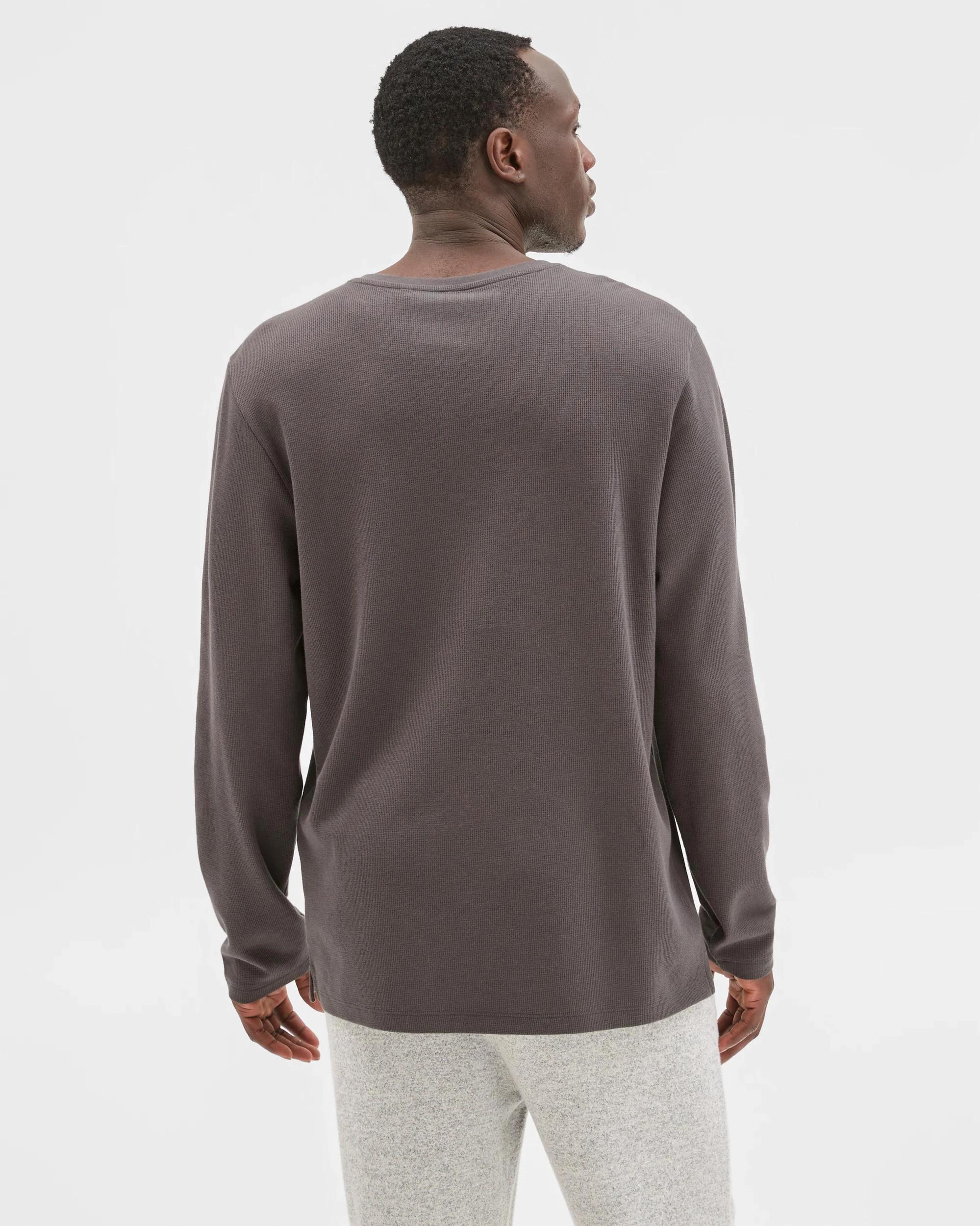 4 Maxx Australian Cotton Blend Waffle Henley Sleep Top BLACK OYSTER, 4 of 5