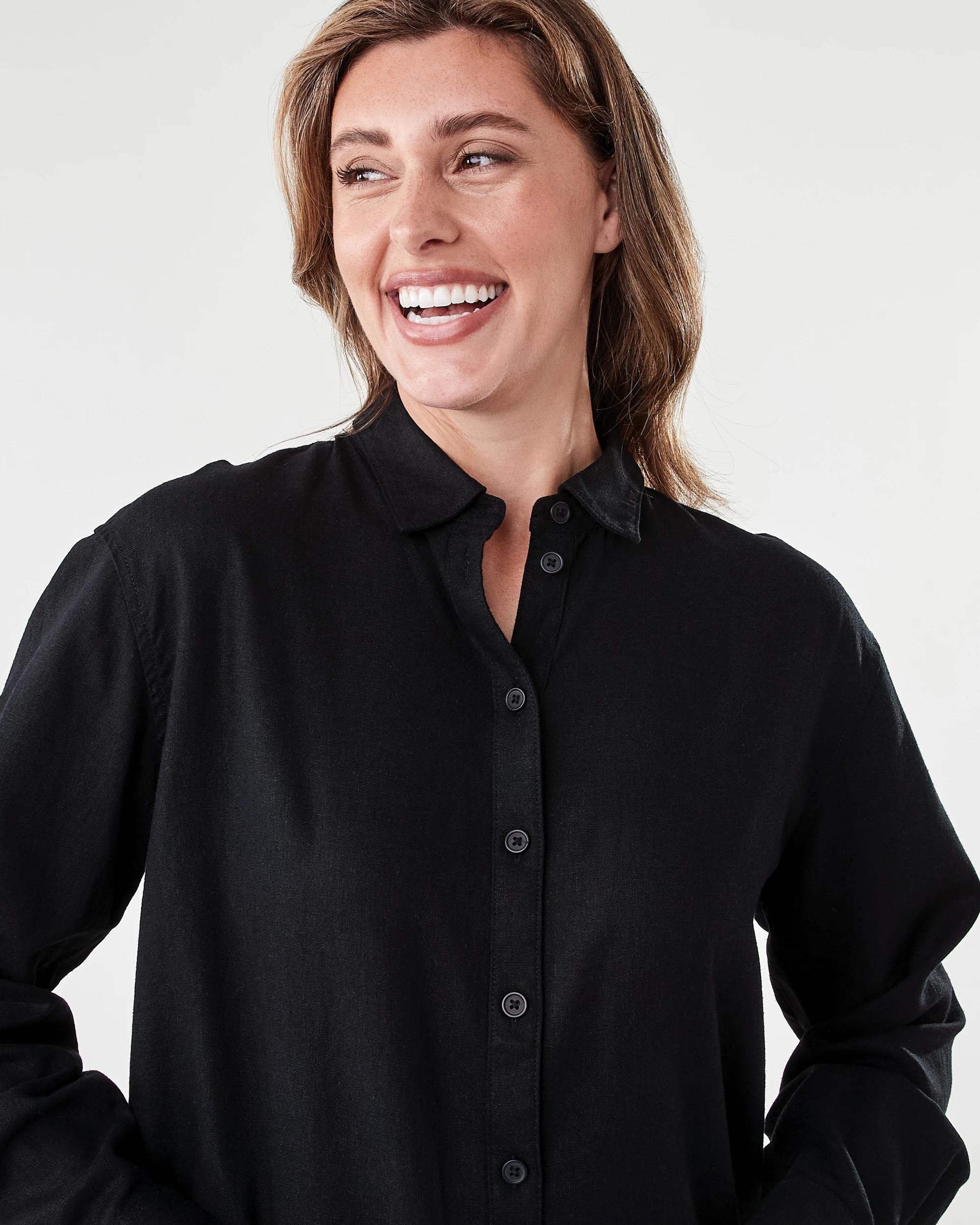 4 Long Sleeve Linen Blend Shirt Black, 4 of 6