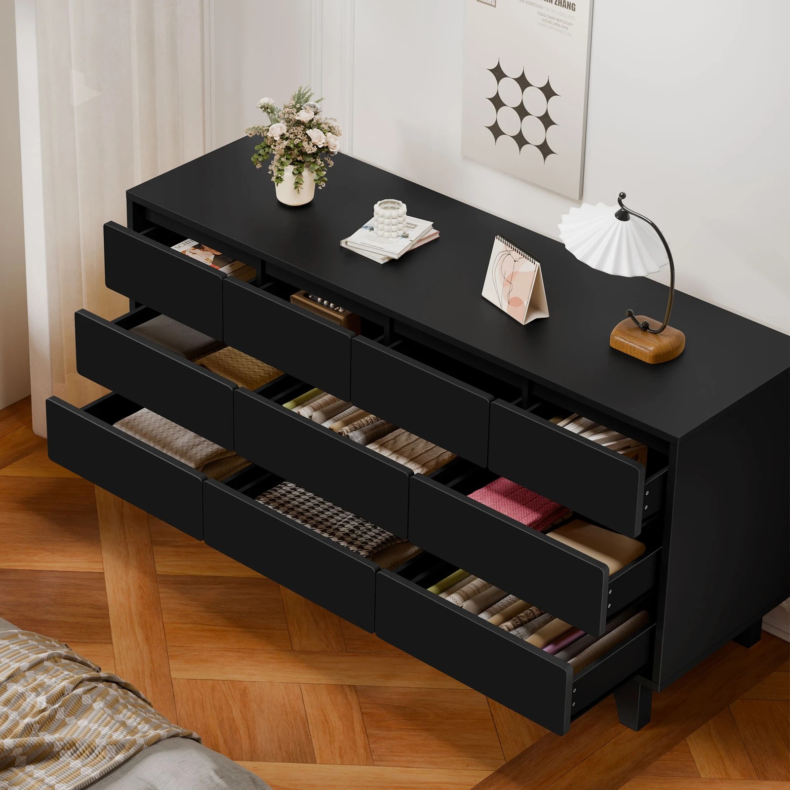 2 Alfordson 10 Chest of Drawers Minimalist Storage Cabinet Dresser - Black, 2 of 10