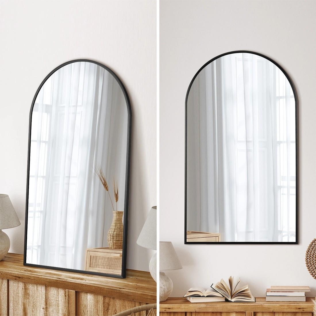 3 Oikiture Wall Mirrors 86x50cm Arched Makeup Mirror Office Home Decor
 - Black, 3 of 9