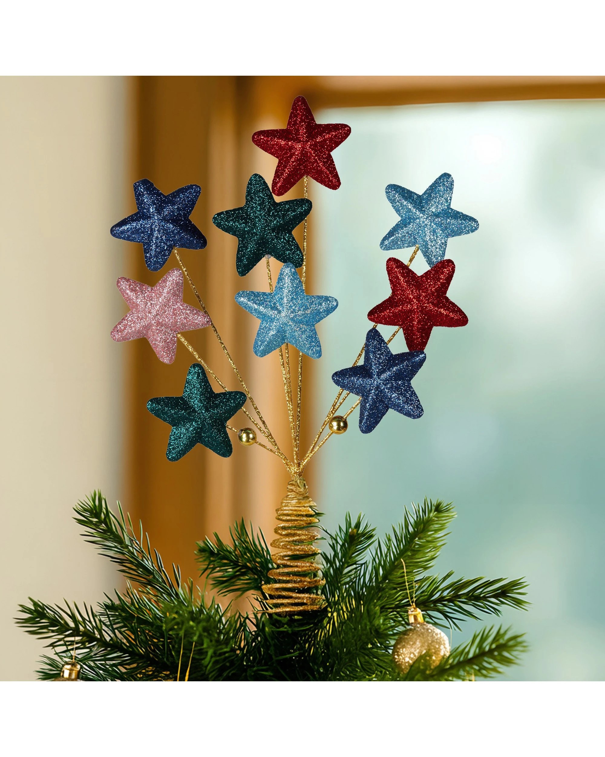 4 Christabelle Colourful 9-star Christmas Tree Topper With Glitter Finish, 4 of 4