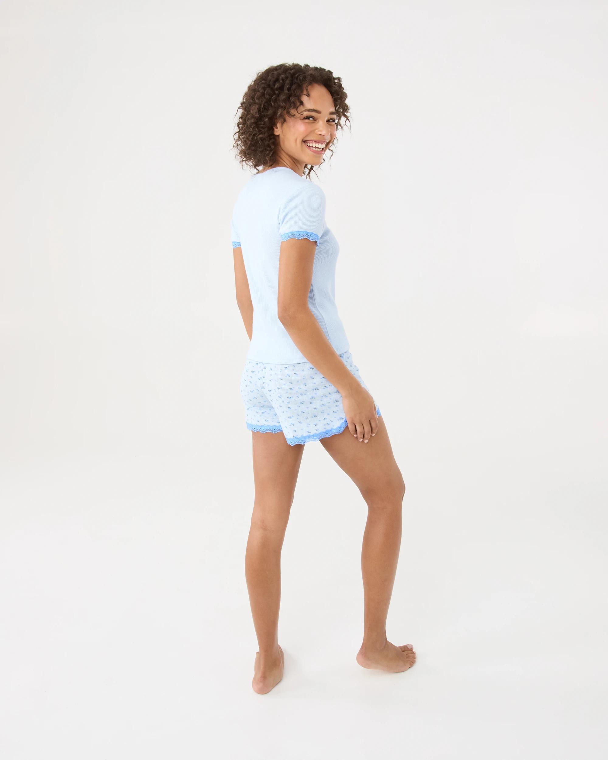 6 Lace Trim Waffle Shorts Blue Rose, 6 of 9