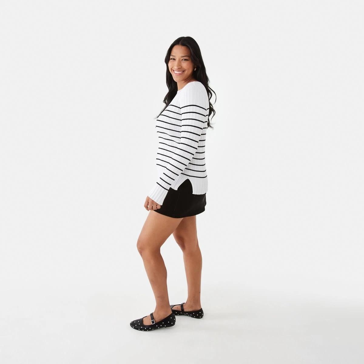 3 Long Sleeve Rib Boat Neck Top BLACK STRIPE, 3 of 9