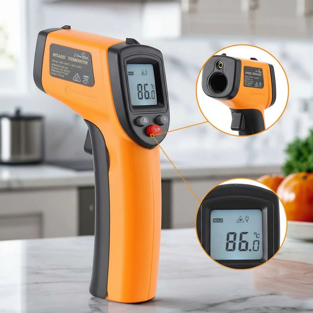 4 5-star Chef Laser Infrared Thermometer Food Digital Temperature Gun Smoker Pizza BBQ - Orange, 4 of 5