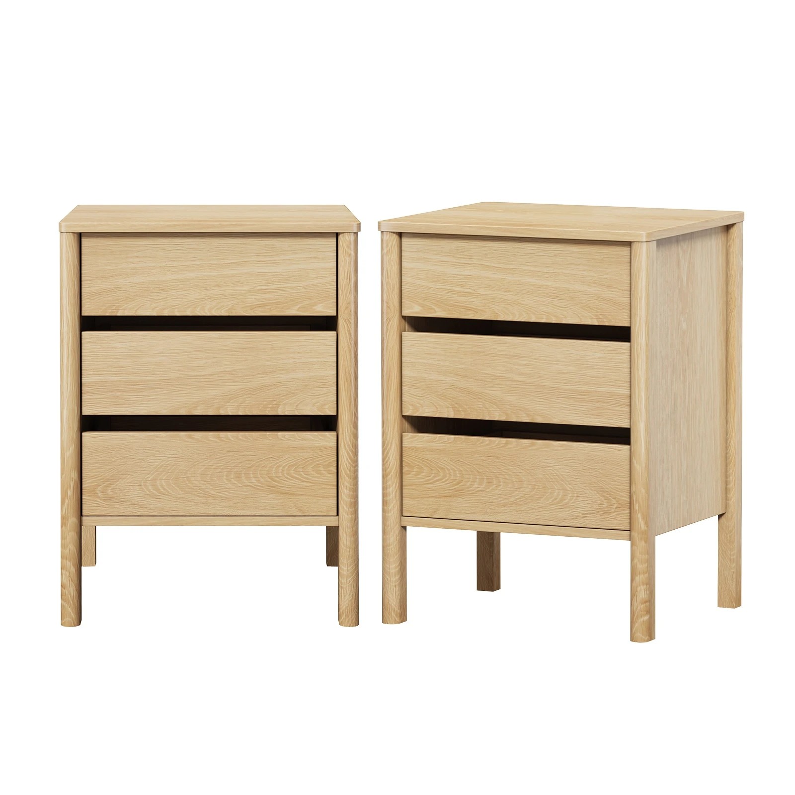 1 Oikiture 2x Bedside Table 3 Drawers Side Table Nightstand Handle-free - Natural, 1 of 9