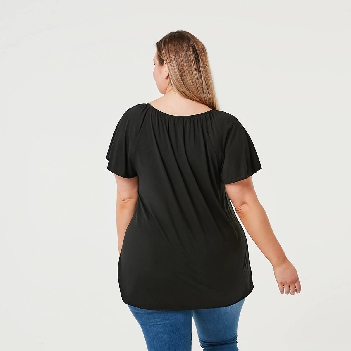 4 Curve Short Flutter Sleeve T-shirt Black, 4 of 5