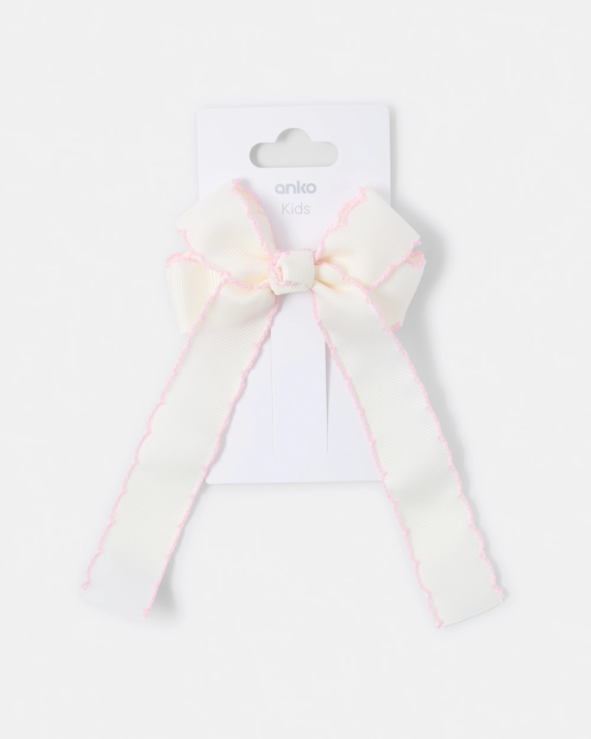 4 Bow Ribbon Trim Hair Clip - White and Pink, 4 of 4