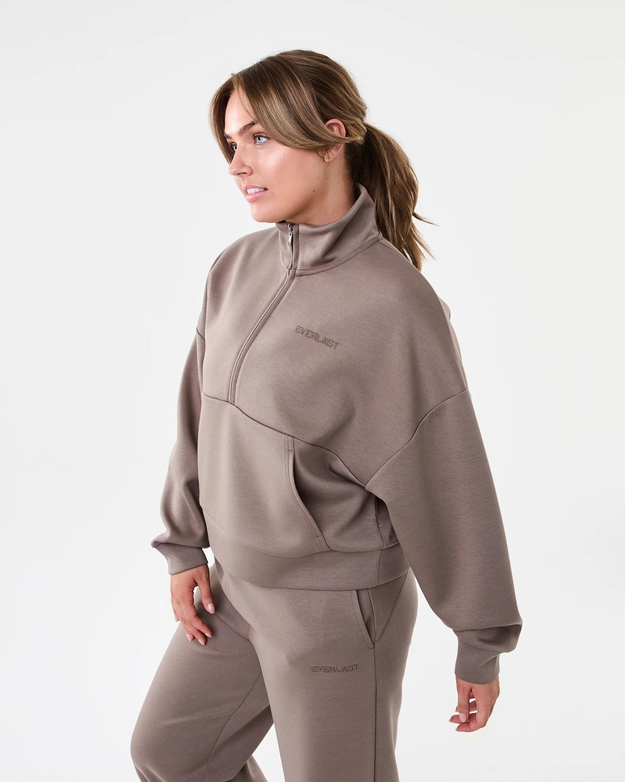 2 Everlast Womens Evercomfort 1/4 Zip Sweatshirt Mushroom, 2 of 7