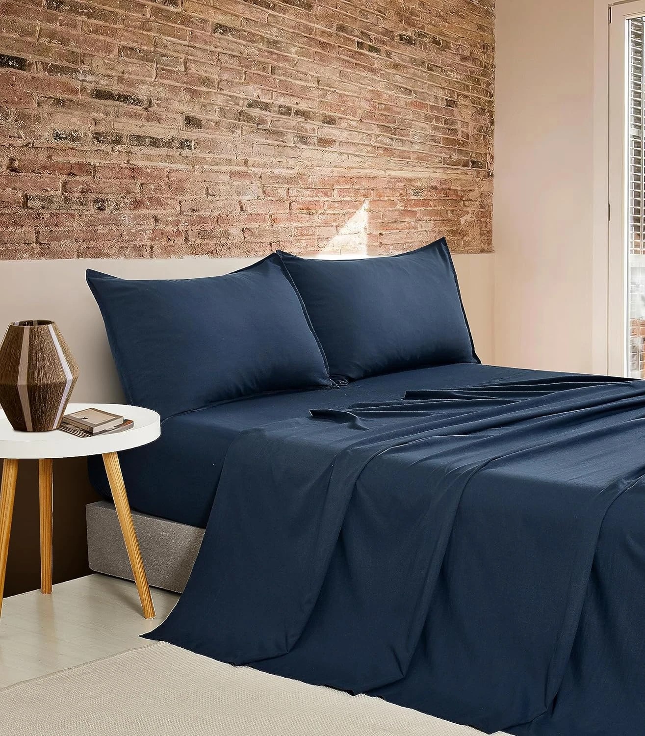 1 CleverPolly 100% Vintage Washed Microfibre Sheet Set - Navy Blue - Double Bed, 1 of 5