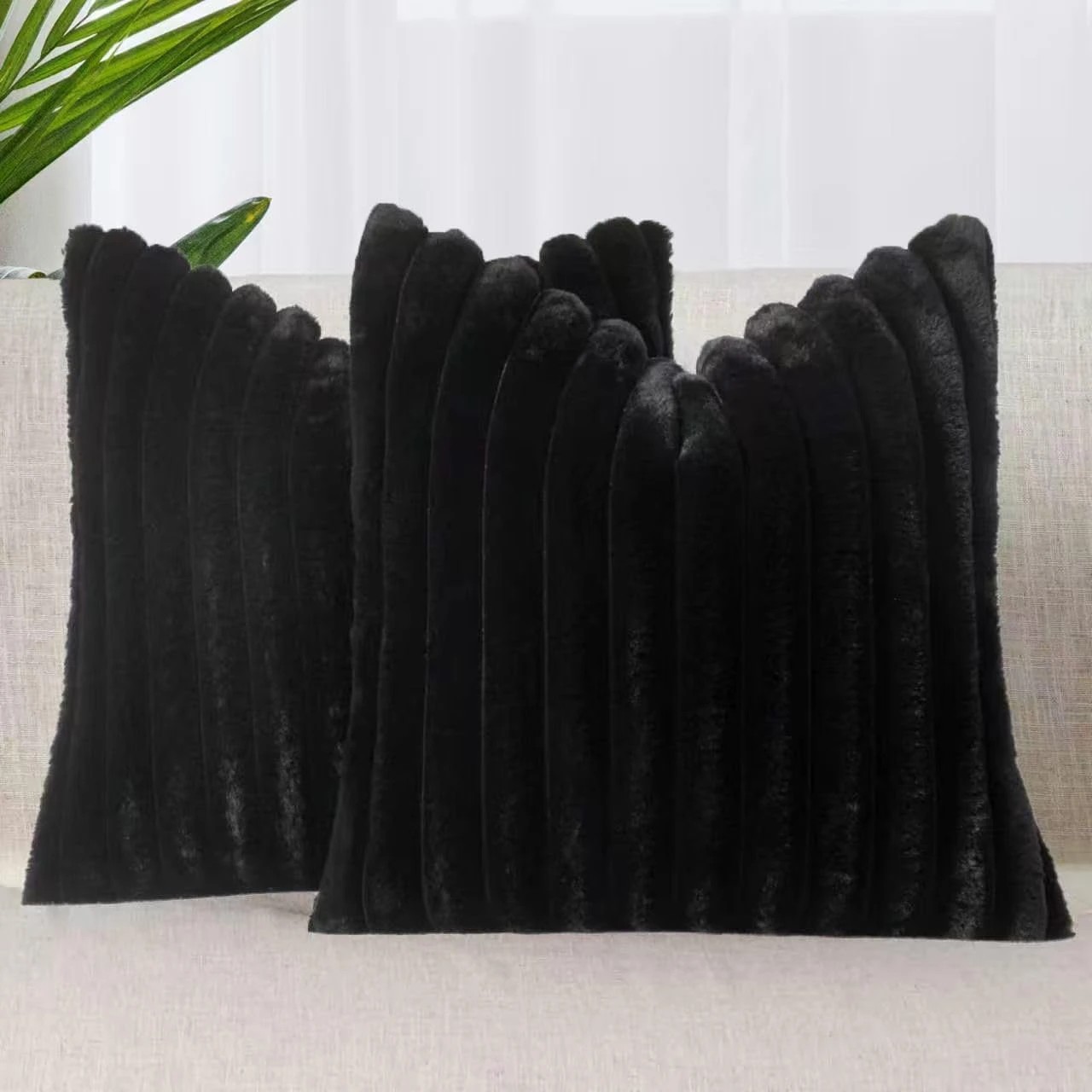 1 Gioia Casa 2-Pack Faux Fur Cushion Covers Soft 45x45cm - Black, 1 of 3