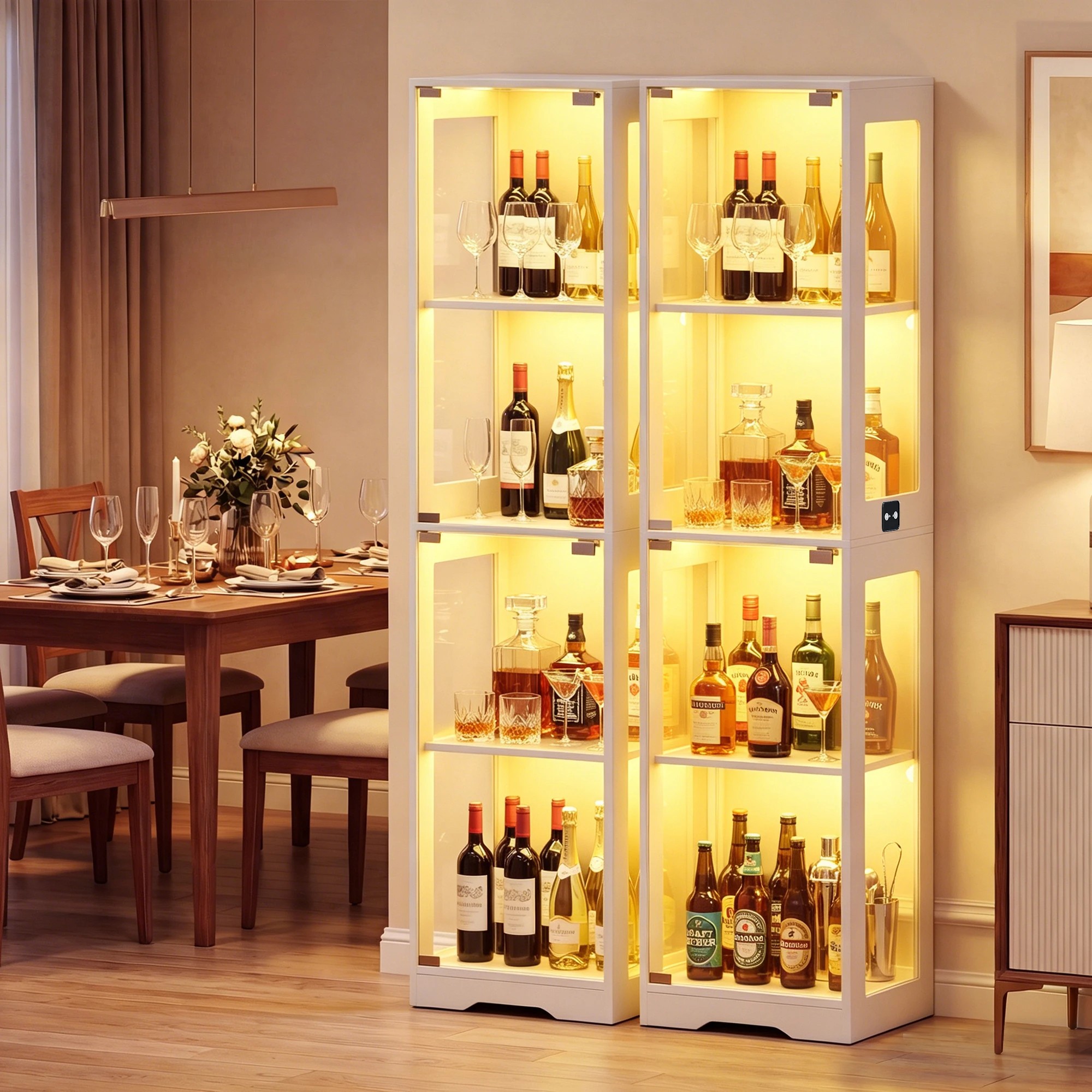 3 Advwin 4 Tier LED Glass Display Cabinet 160cm High Tall Storage Bookshelf - White, 3 of 9