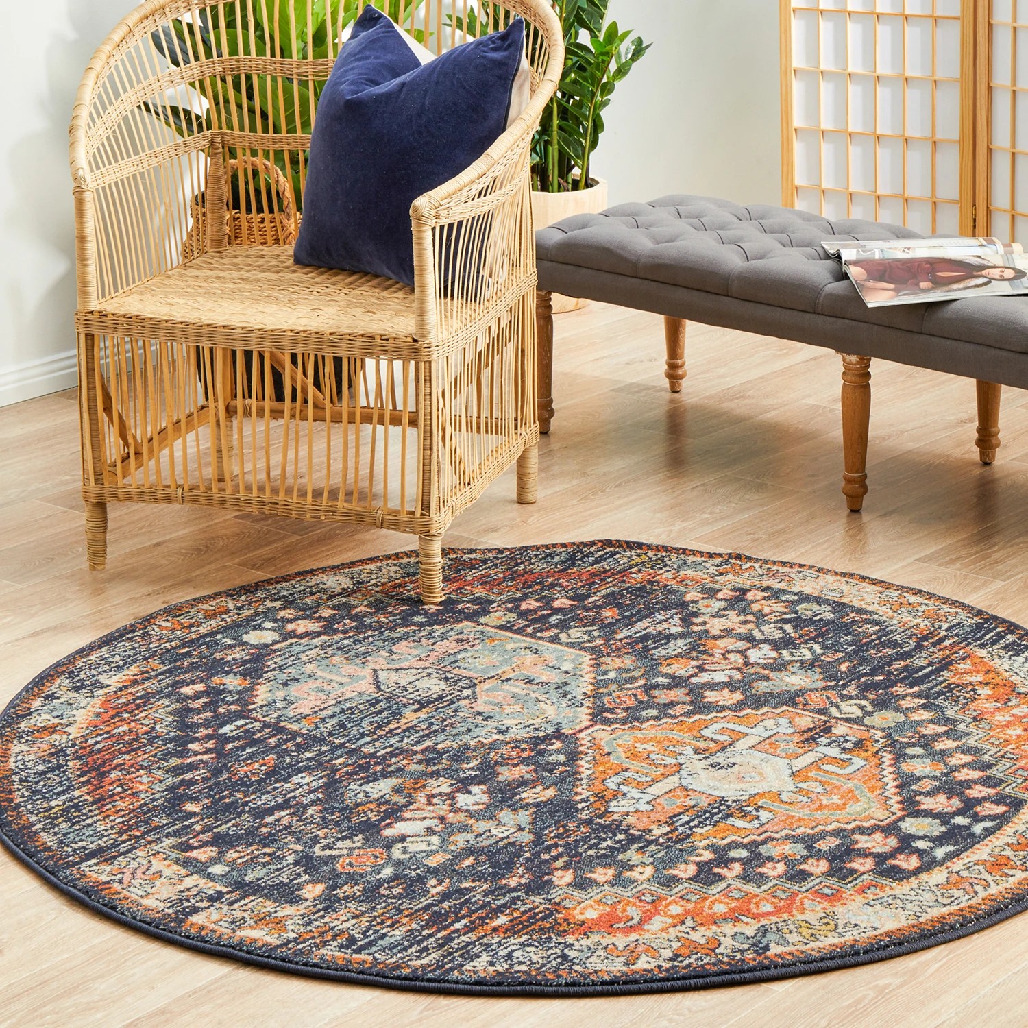 3 Common Ground Rugs Eterna 854 150x150cm - Small Round Power Loomed Pet Friendly Rug - Blue, 3 of 9
