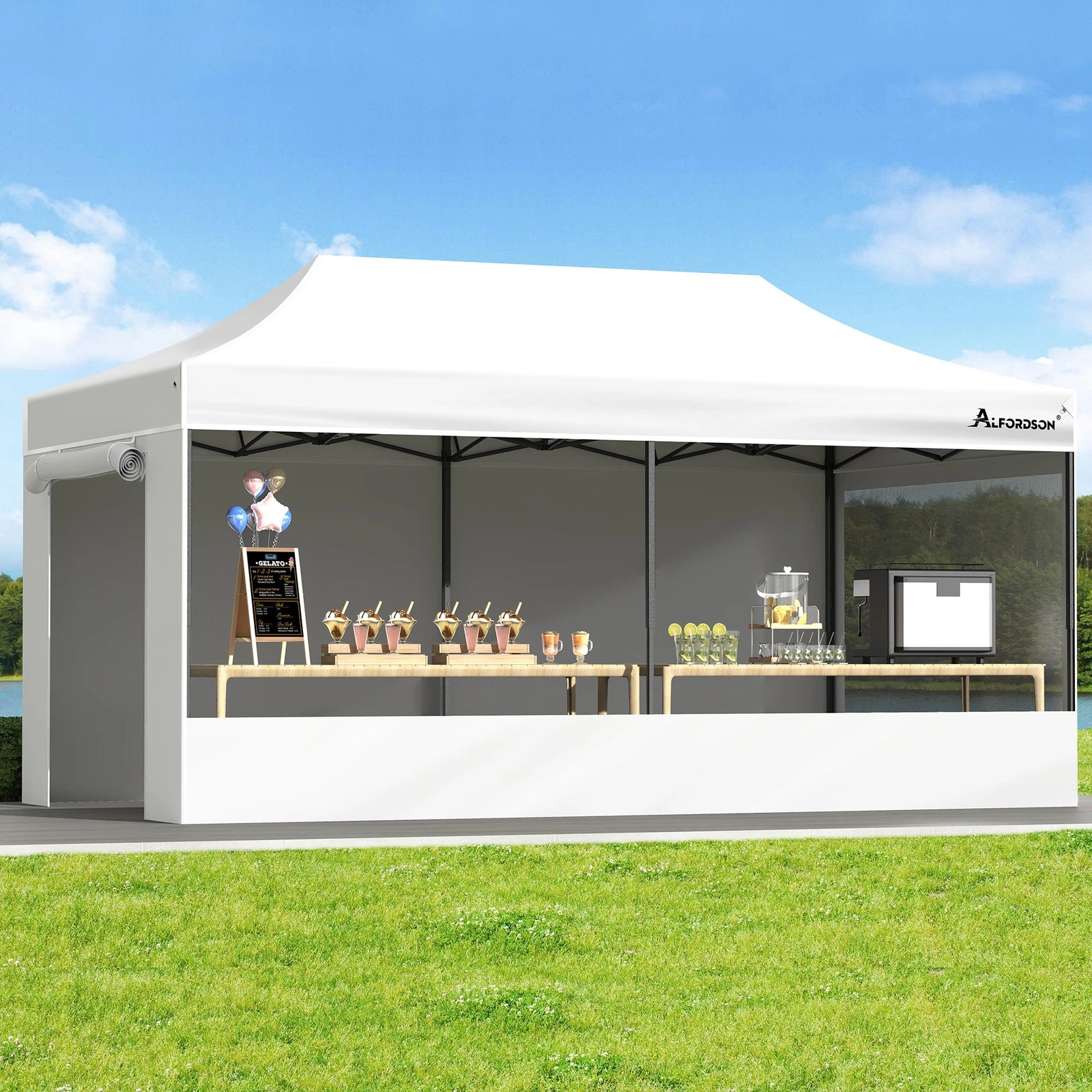 2 Alfordson Gazebo 6x3m Pop Up Marquee 600D Oxford Folding Camping Tent - White, 2 of 10