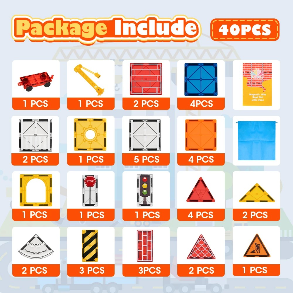 2 Playpals 40PCS Kids Magnetic Tiles Blocks Building Toys Magnet Kit Child Gift - Multi, 2 of 3