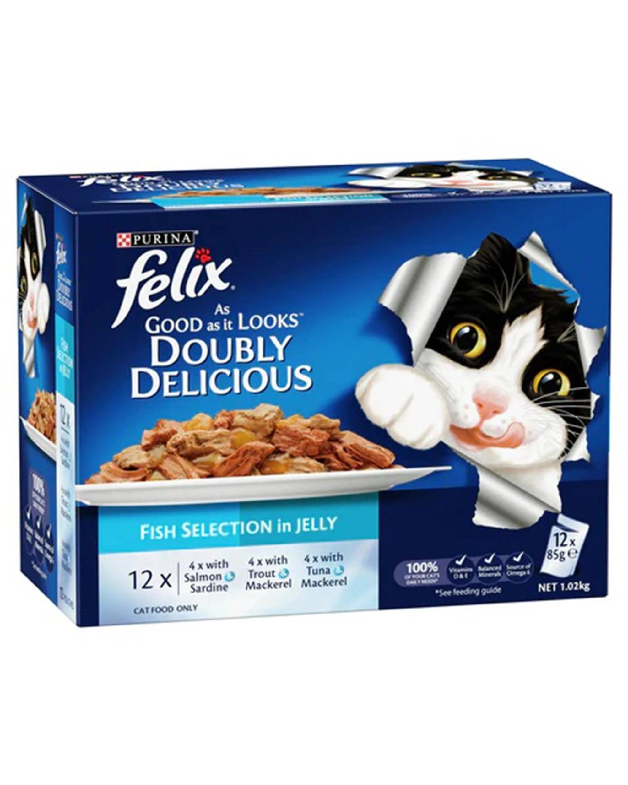 1 Felix As Good As It Look Doubly Delicious Wet Cat Food Fish Selections 12 x 85g, 1 of 2